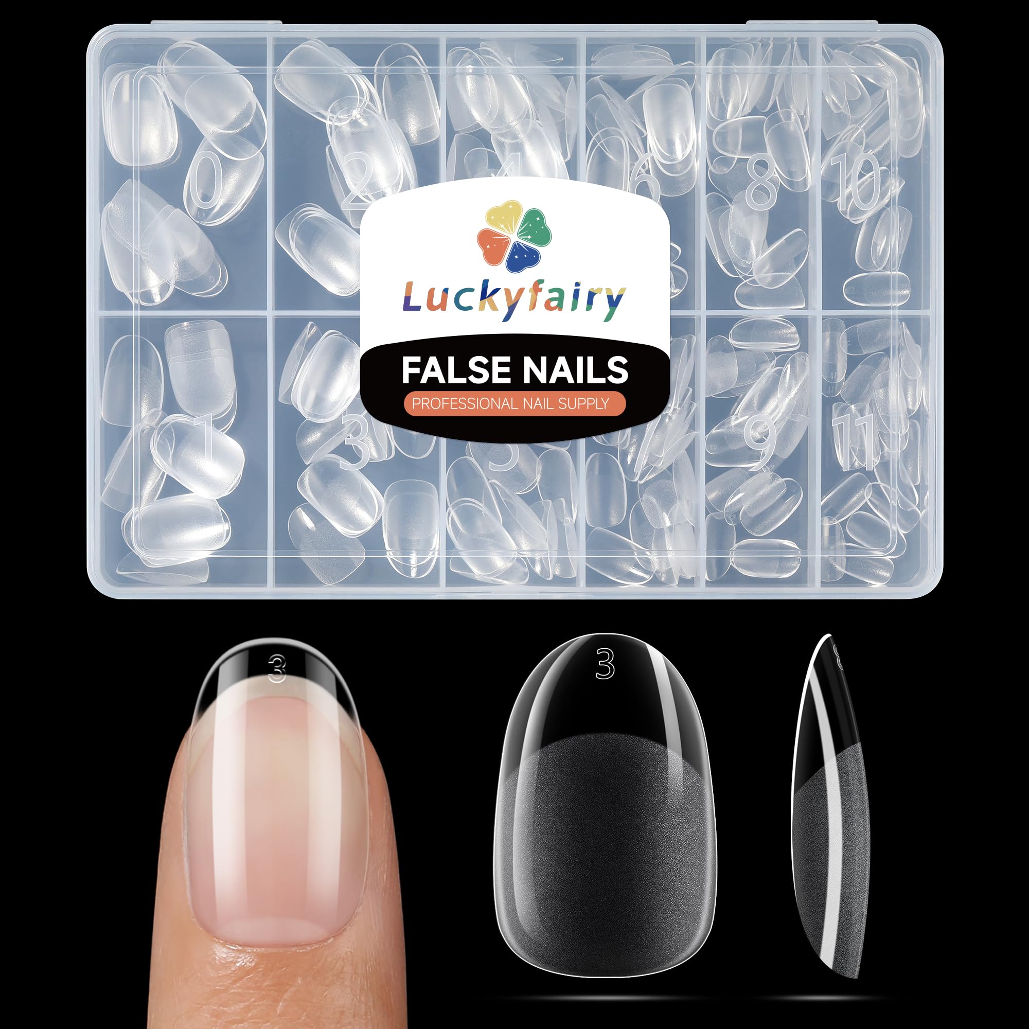 Luckyfairy puntas uña media mate oval corto, empaque práctico para manicura