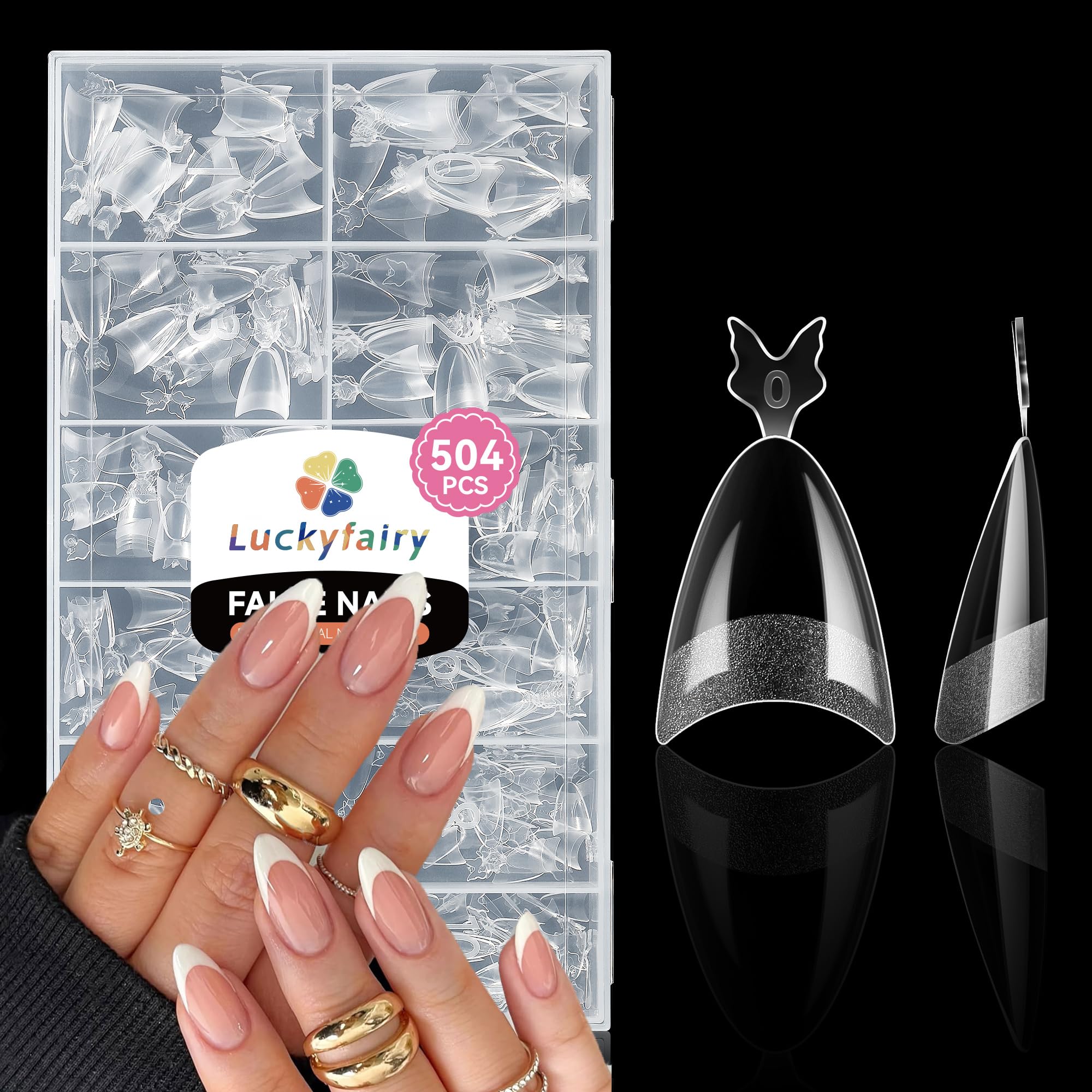 Luckyfairy puntas uñas almendra 504piezas: instalación rápida y aspecto natural