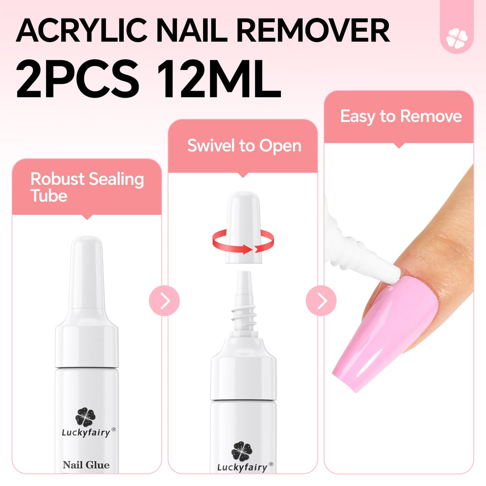 Luckyfairy removedor de uñas, sin acetona, retira adhesivo con suavidad.