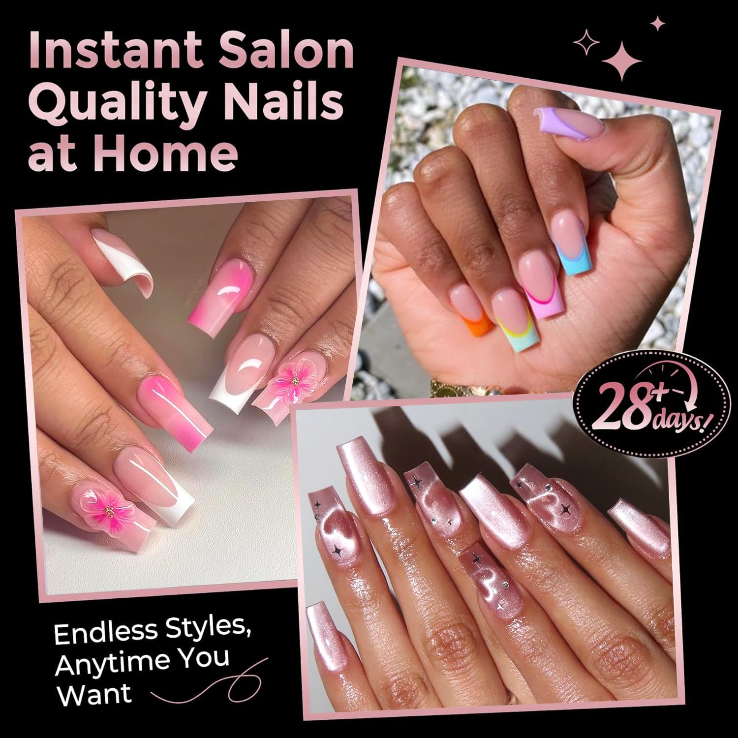 Luckyfairy tips con 12 tallas, ajuste perfecto para uñas variadas.