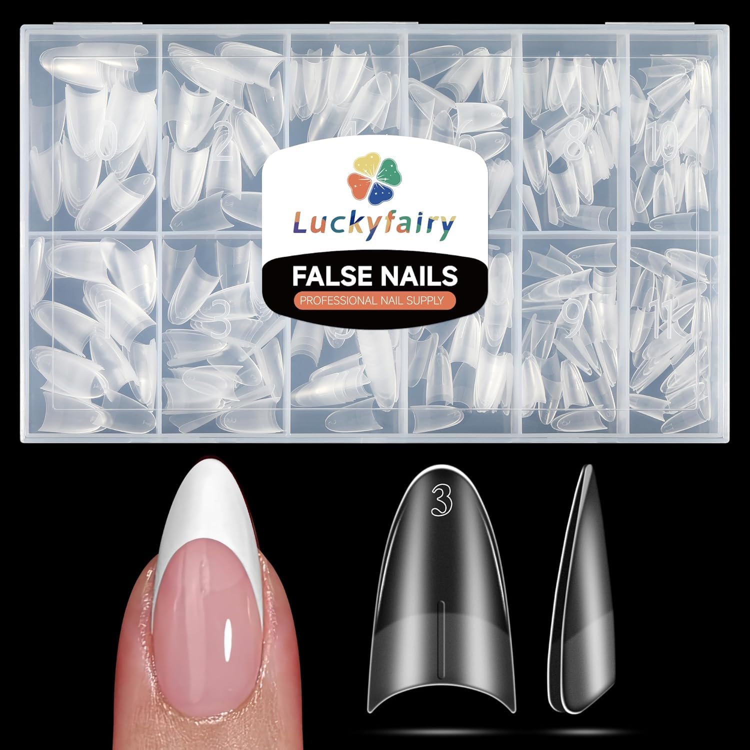 Luckyfairy tips almendra media, juego de 360 piezas para uñas duraderas.