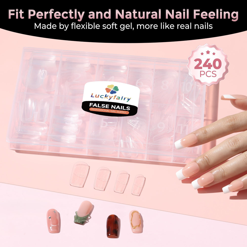 Luckyfairy tips transparentes, adherencia sólida con gel de alta claridad para DIY.