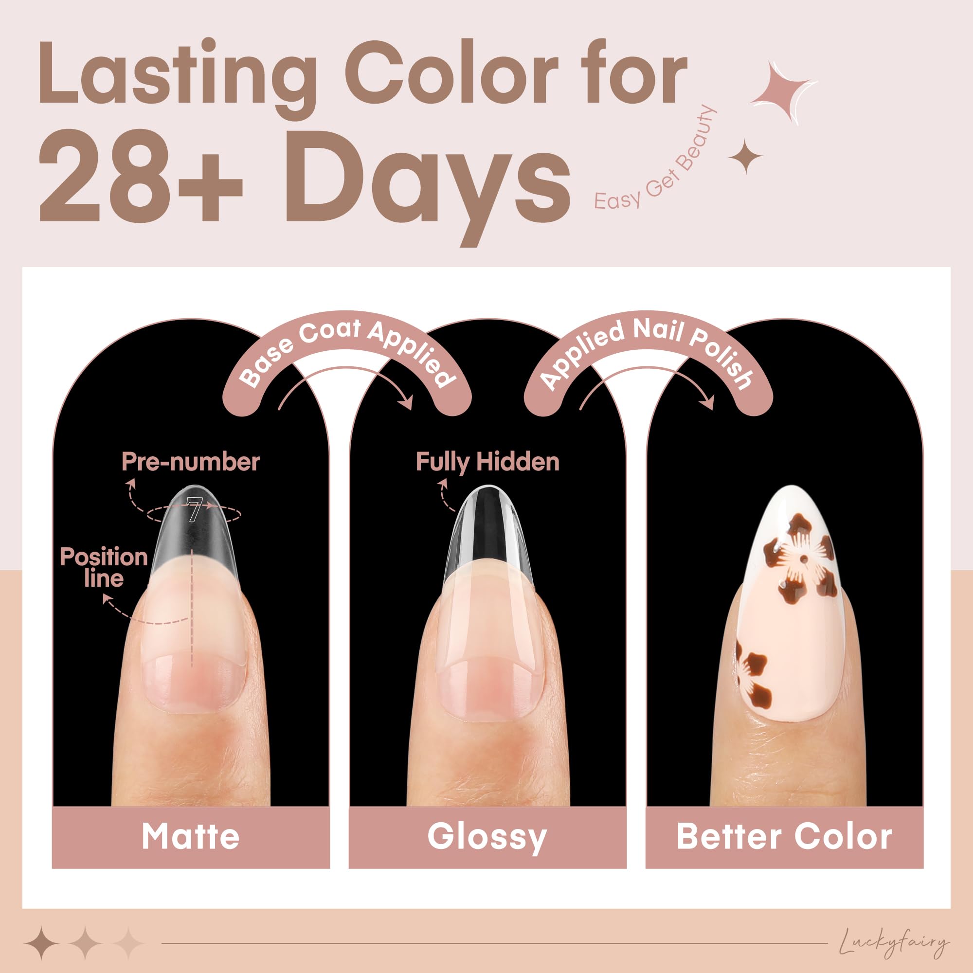 Luckyfairy tips almendra extension natural, aspecto limpio y natural.