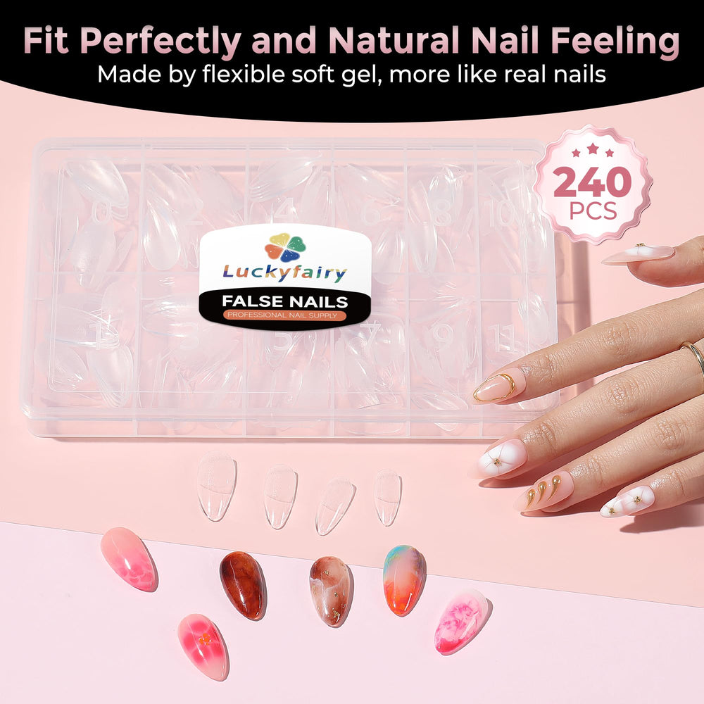 Puntas gel suave translúcidas de Luckyfairy para manicura limpia.
