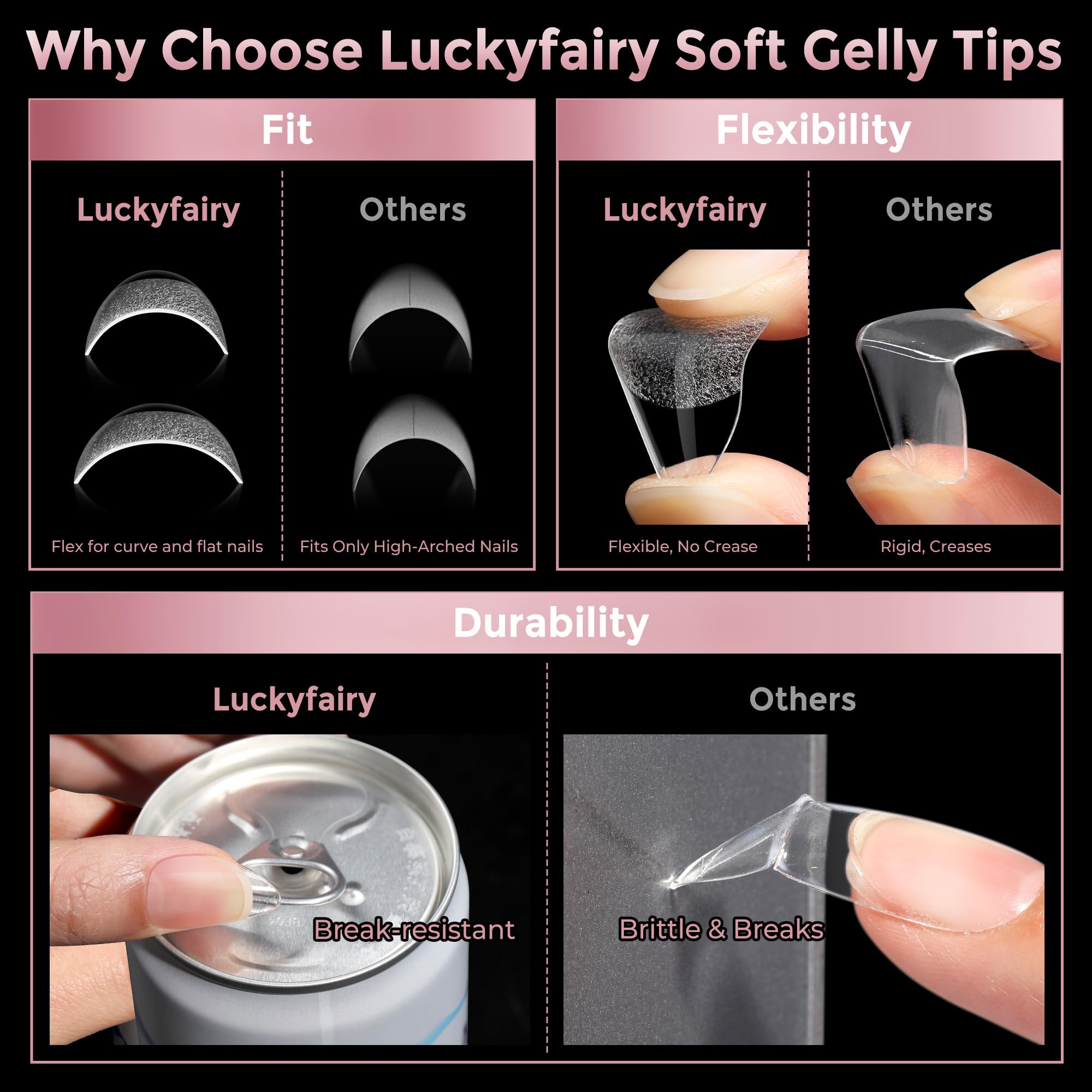 Luckyfairy tips de 12 tallas claras para ajuste personalizado.