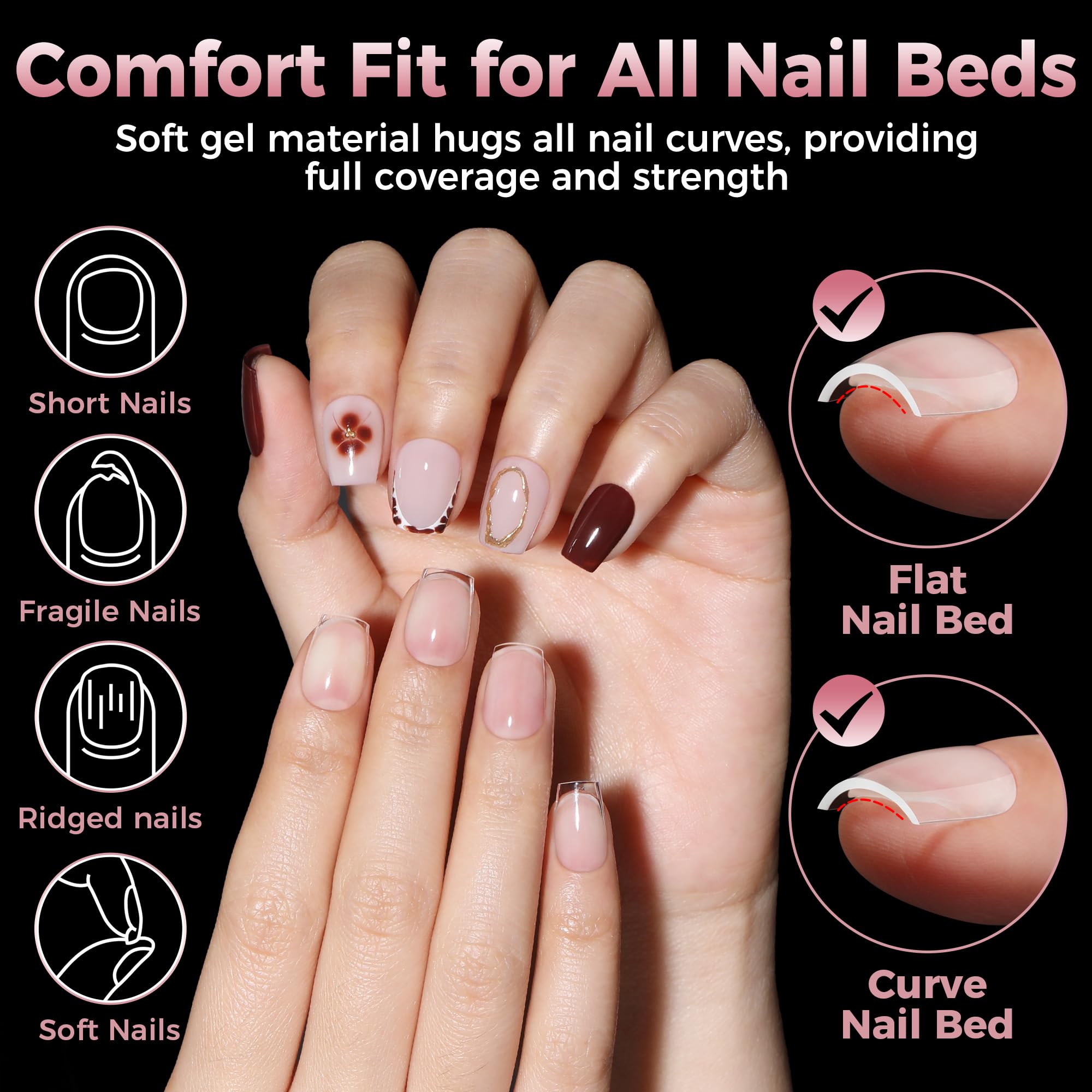 Luckyfairy tips uñas corto coffin claridad translúcida facilita ver cada detalle