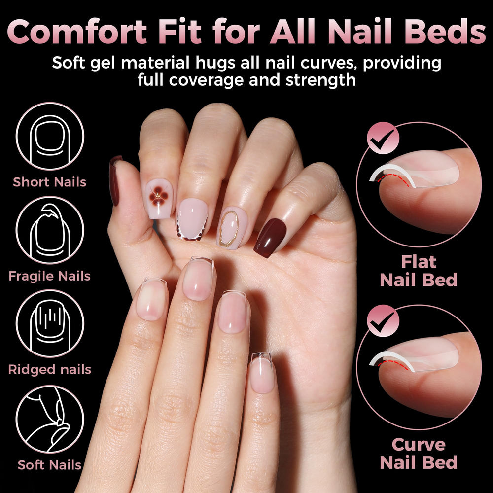 Luckyfairy tips uñas corto coffin claridad translúcida facilita ver cada detalle
