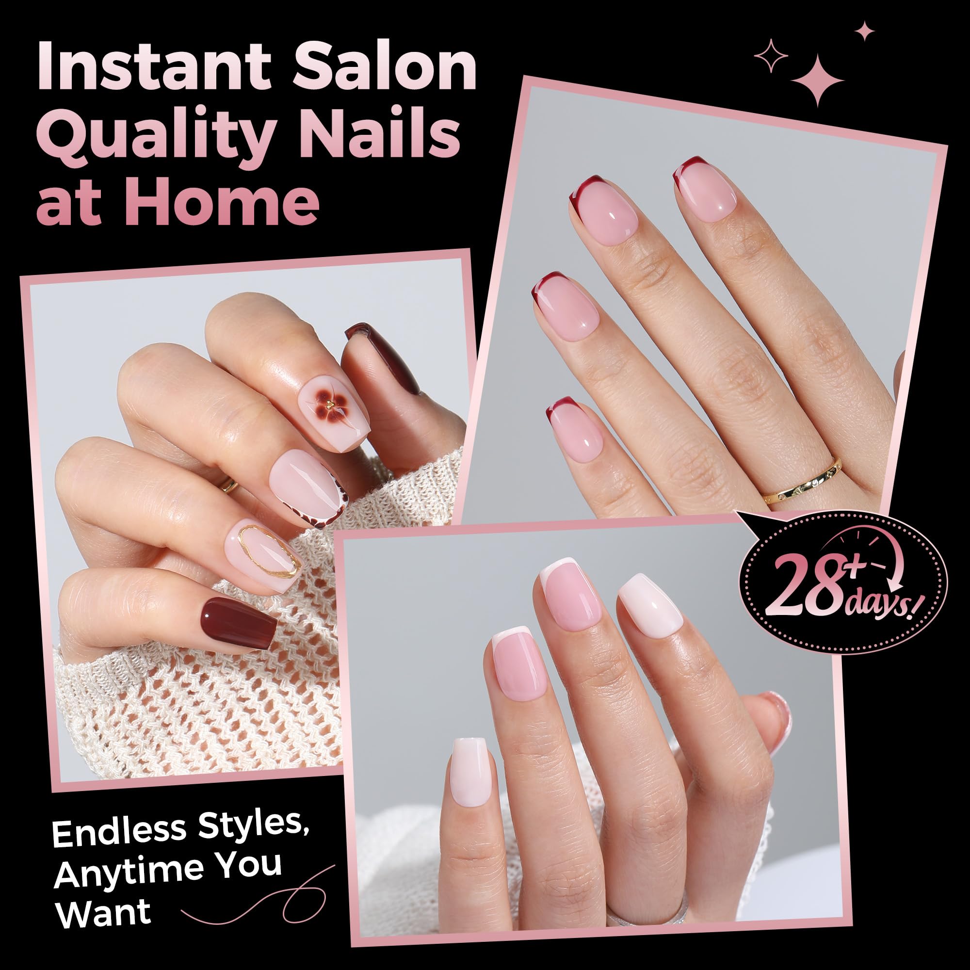 Luckyfairy tips uñas corto coffin dorso delgado curva suave para ajuste natural