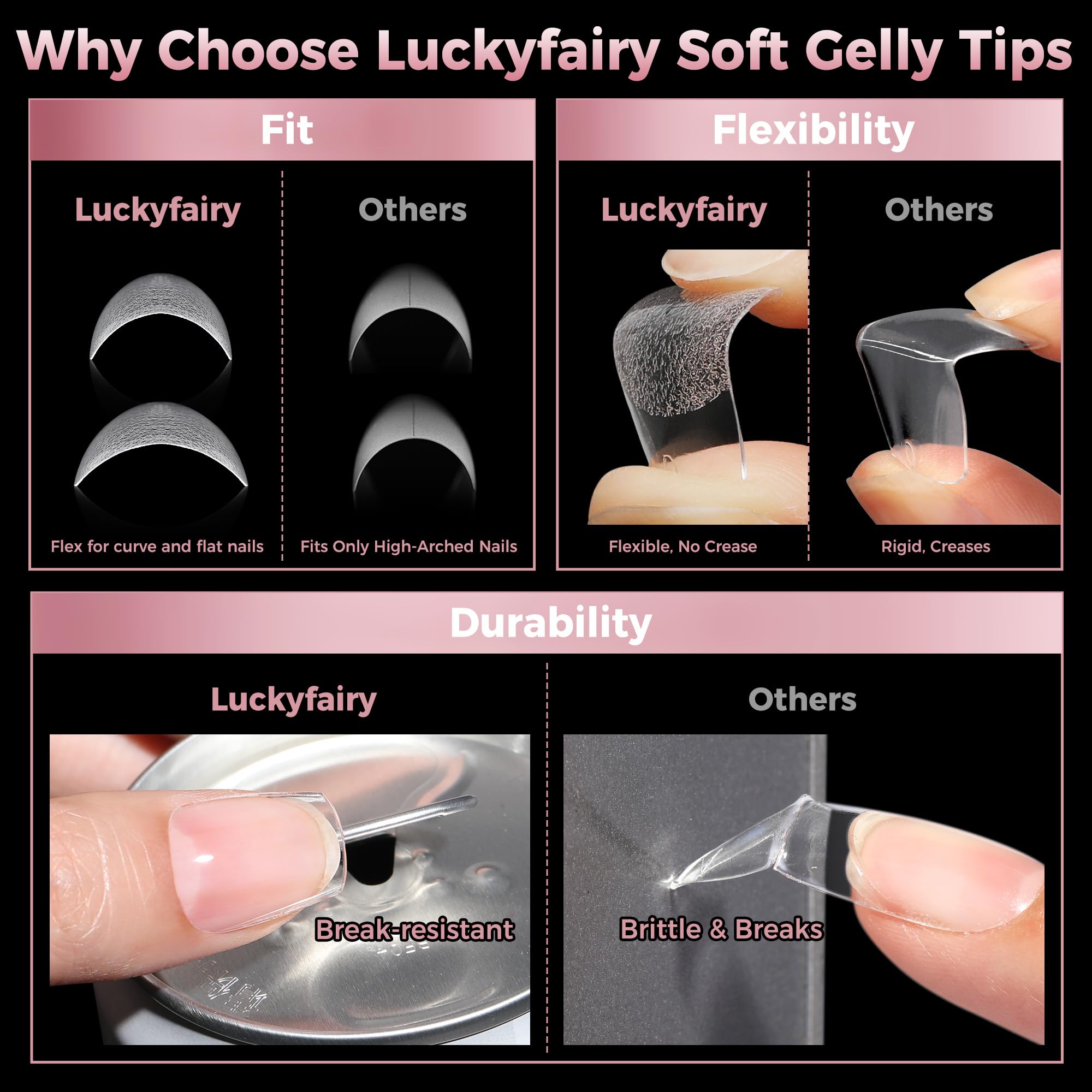 Luckyfairy tips uñas corto coffin fácil de presionar y recortar
