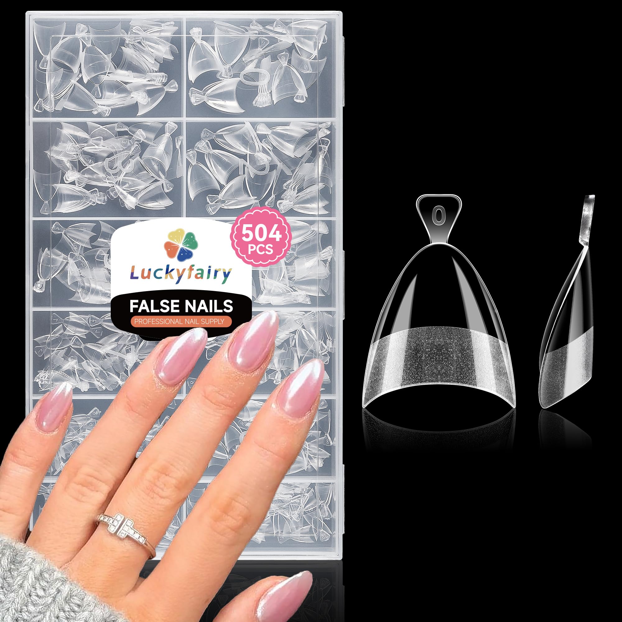 Luckyfairy Unas almendra 504 piezas, set completo para manicura casera y profesional
