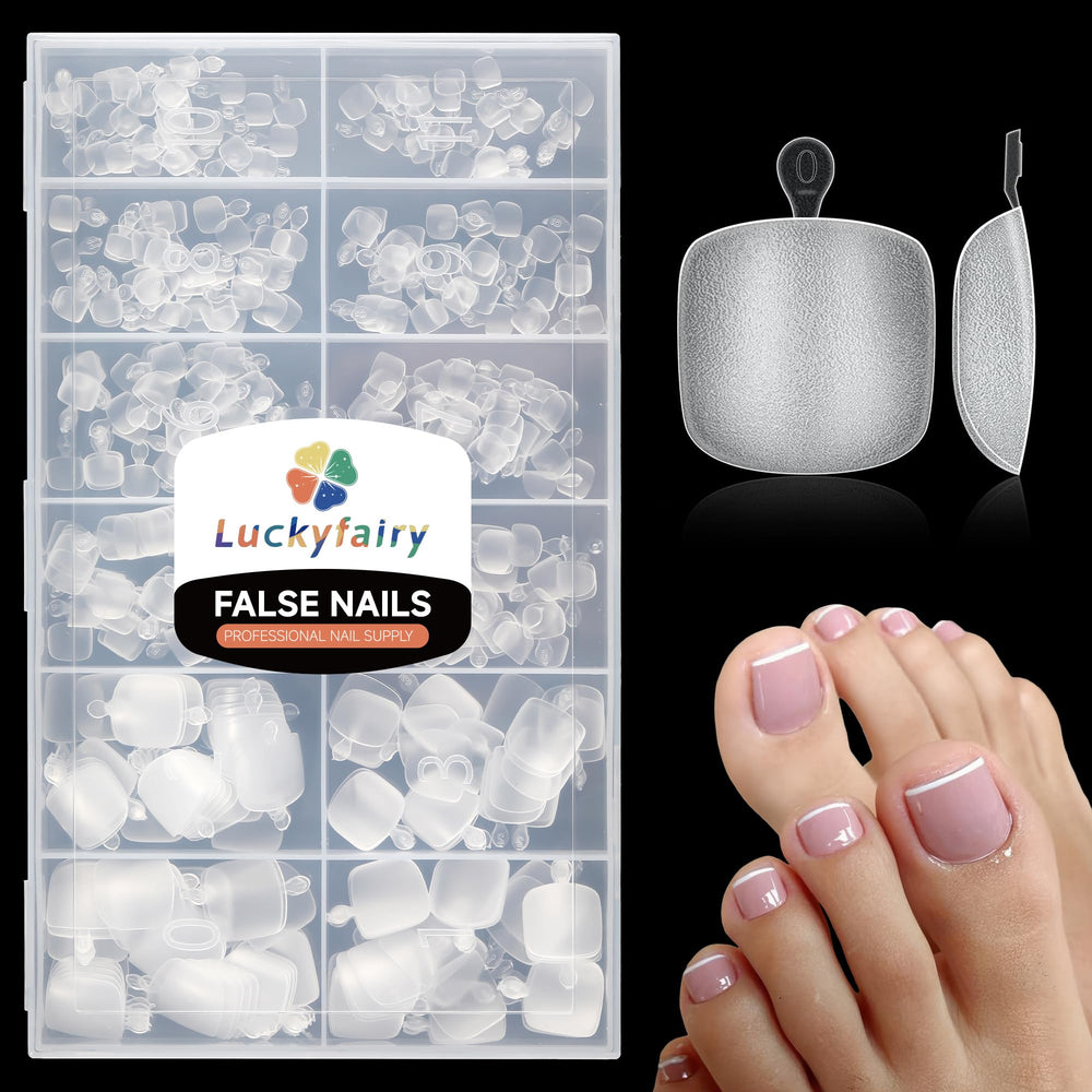 Luckyfairy uñas de pie con tip cuadrado mate, adherencia firme para uso diario