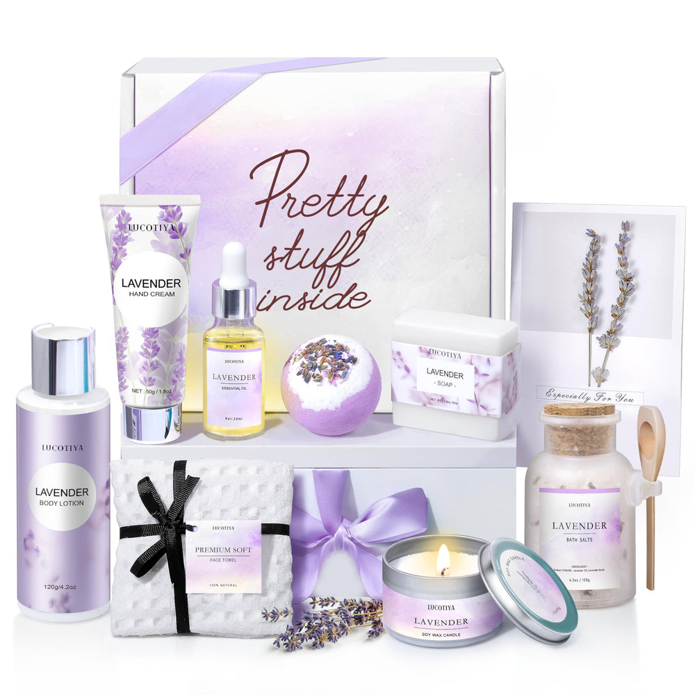 LUCOTIYA: cesta regalo spa lavanda, ideal para regalo elegante y relajación.