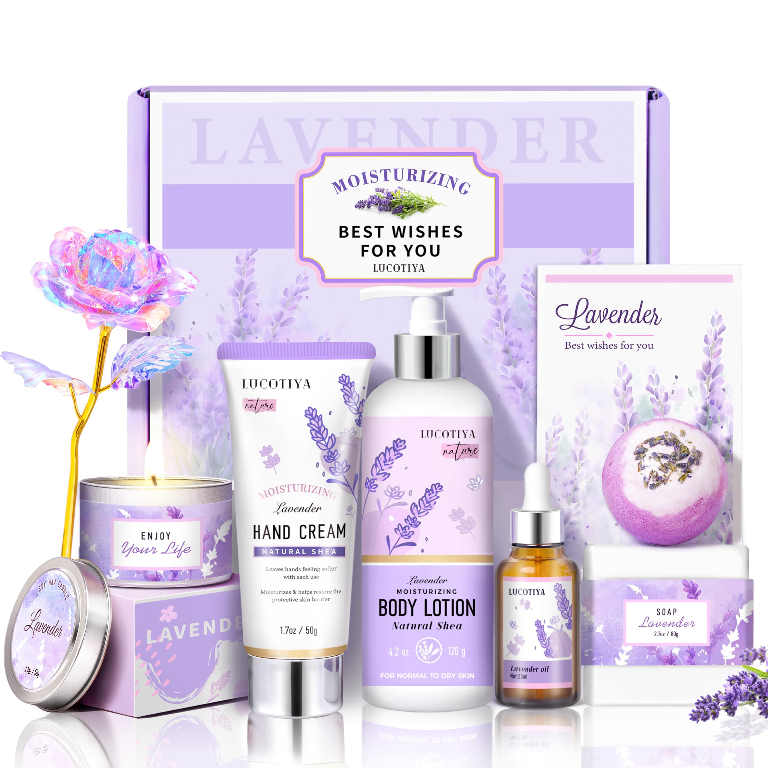 Conjunto spa lavanda de LUCOTIYA en elegante caja regalo.