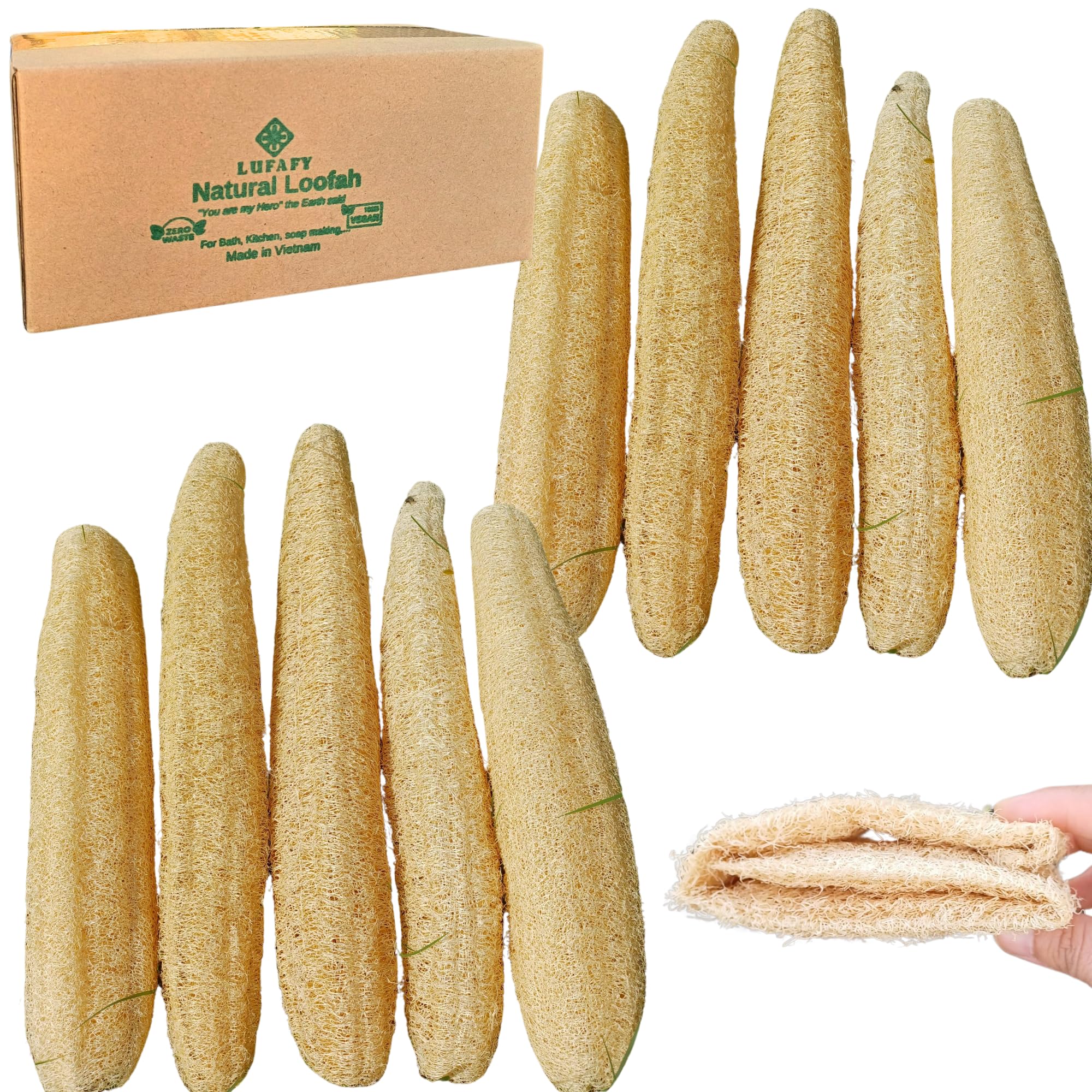 LUFAFY loofah natural en empaque plano para ducha suave y ecológica.
