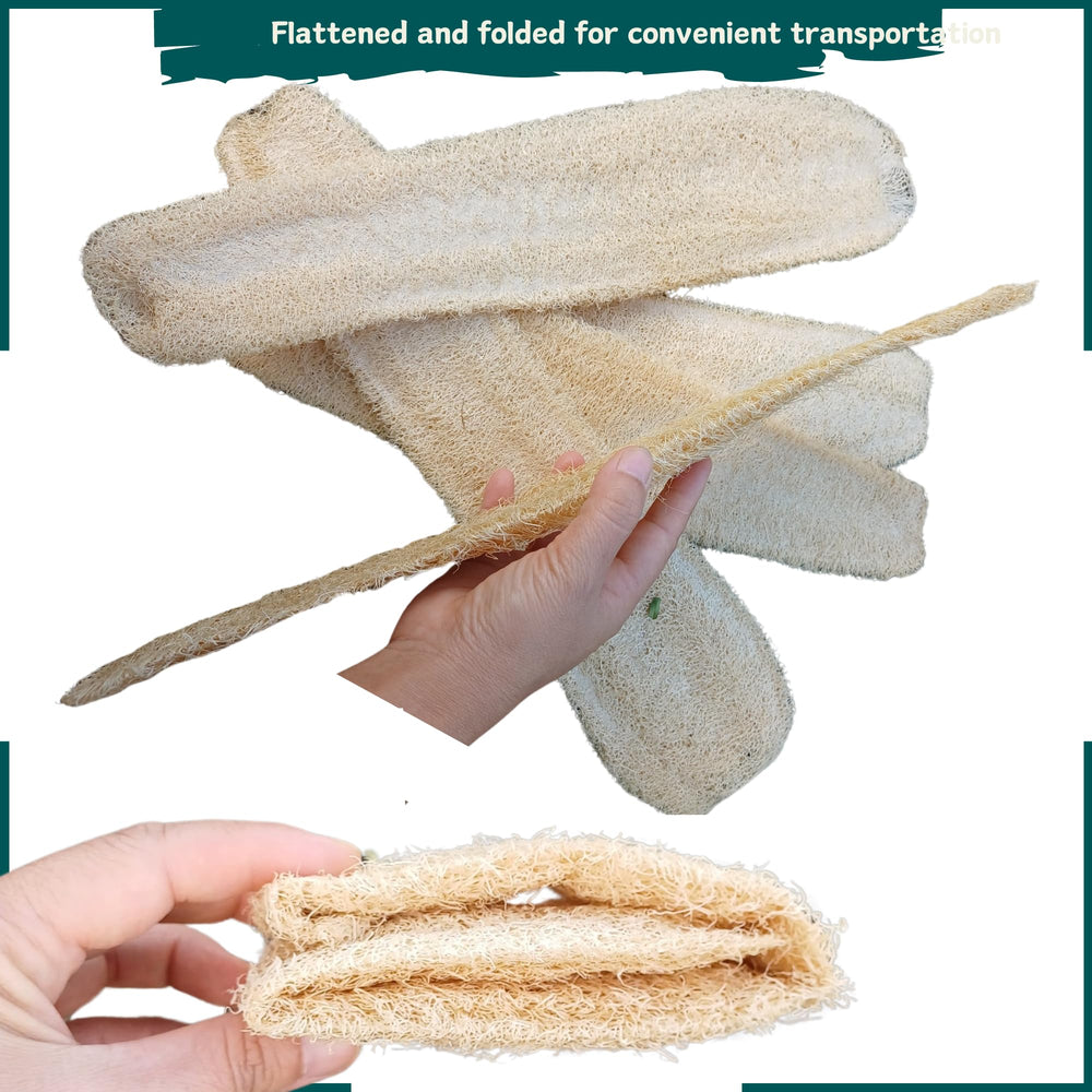 LUFAFY loofah, textura natural, exfoliación suave sin químicos.