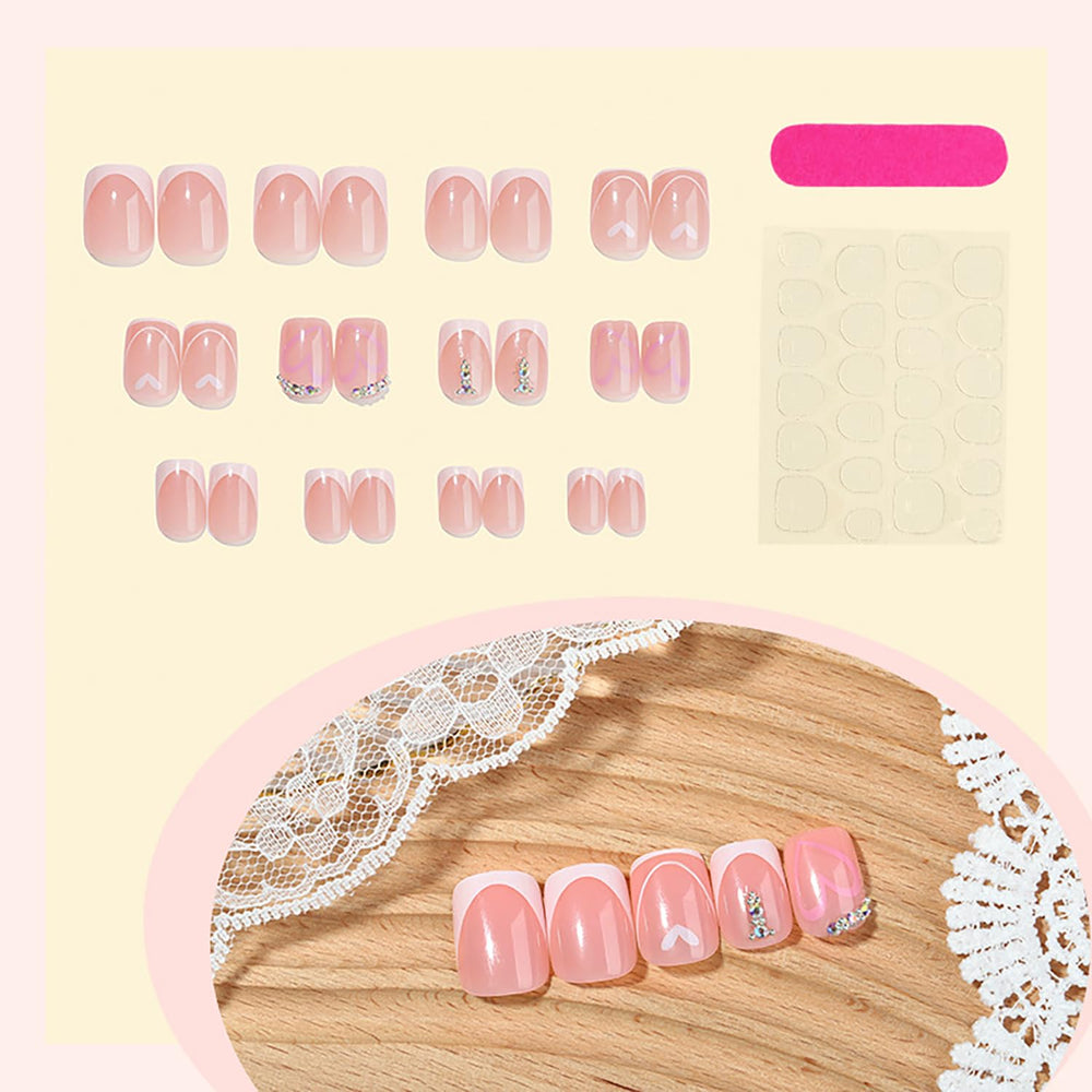 Uñas Lukmexor postizas, diseño corazón piedra brillo para un look elegante.
