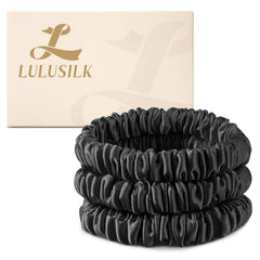 LULUSILK lazos de seda pequeños sin daño, negro, pack de 3, ideales para cabello fino.