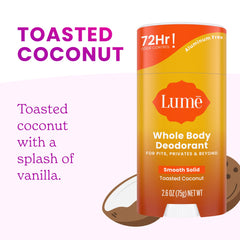 Lume desodorante coco tostado sin bicarbonato, fórmula suave.