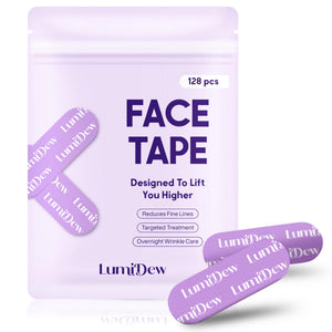 LumiDew patches placed across forehead and lips for overnight smoothing