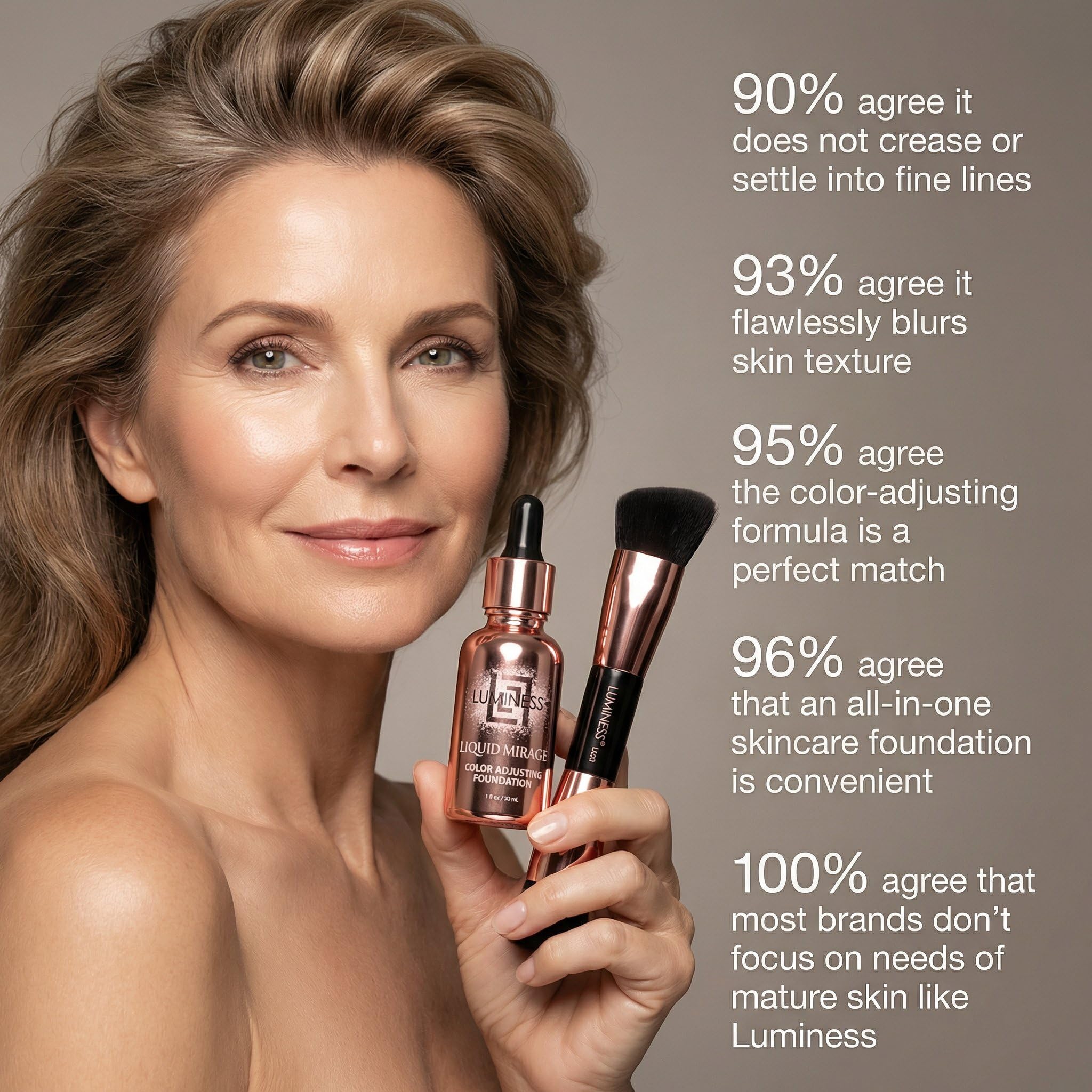 LUMINESS Liquid Mirage during face application revealing natural blend