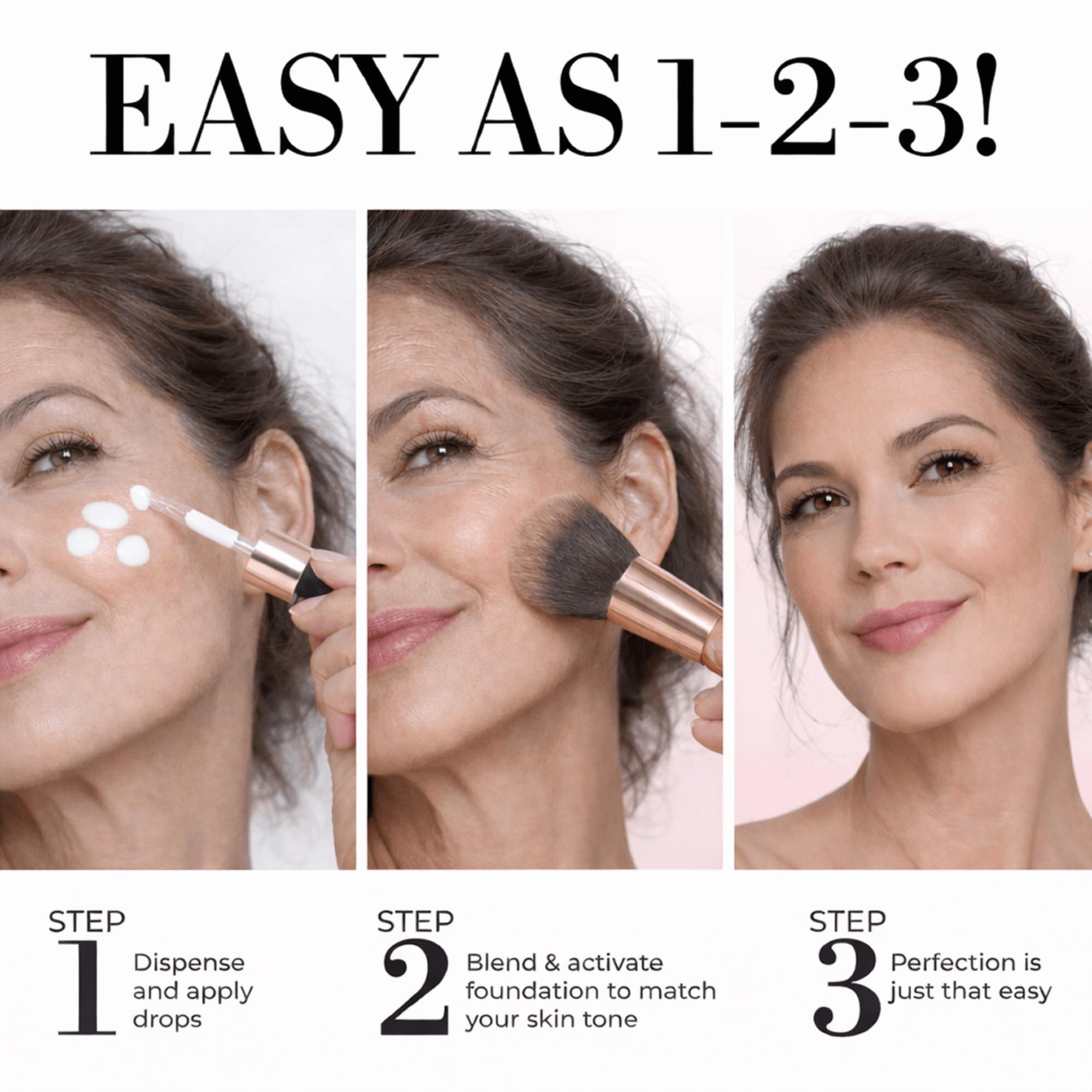 Makeup brush blending strokes show effortless even coverage.