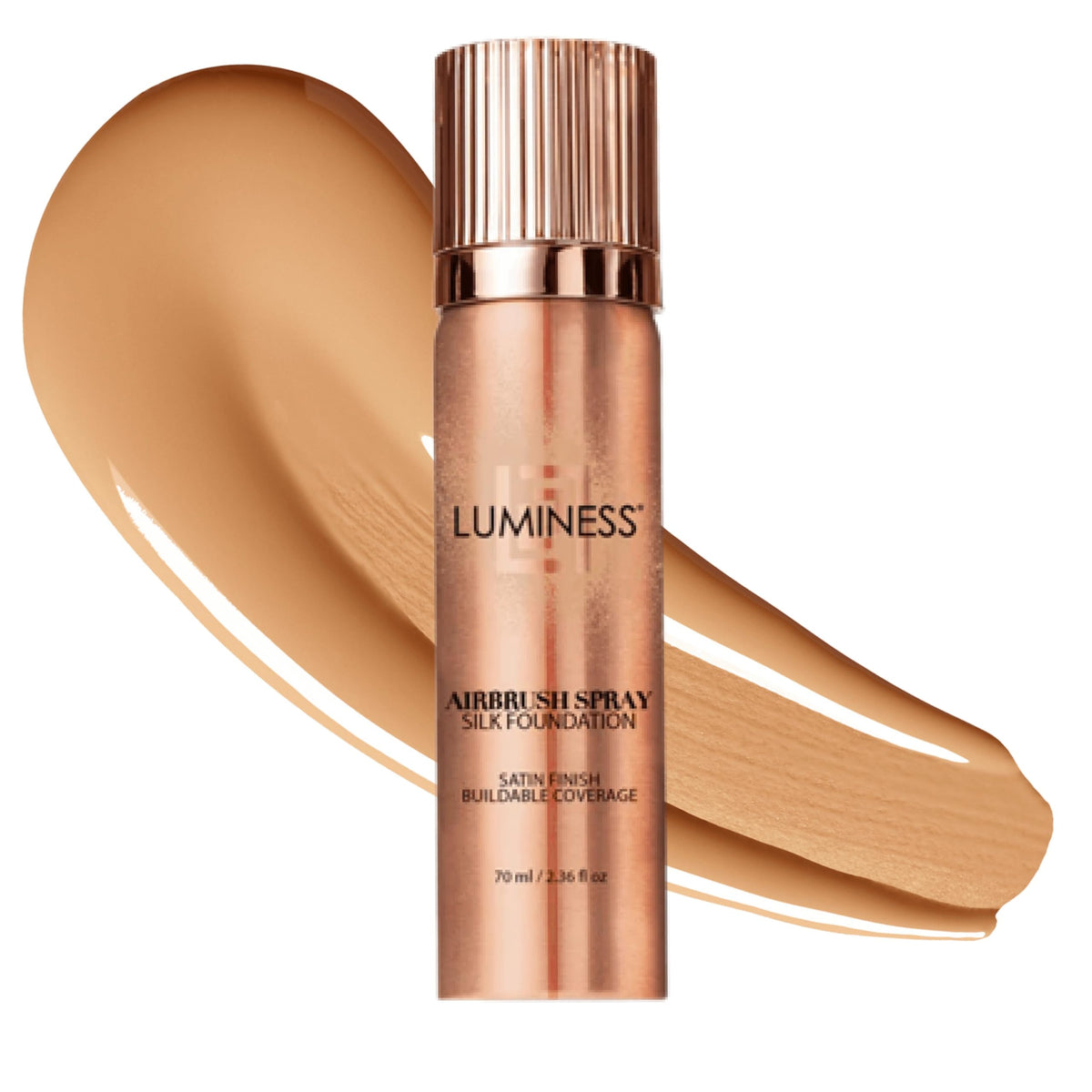 Luminess Silk, botella de base en tono medio con acabado suave y natural.