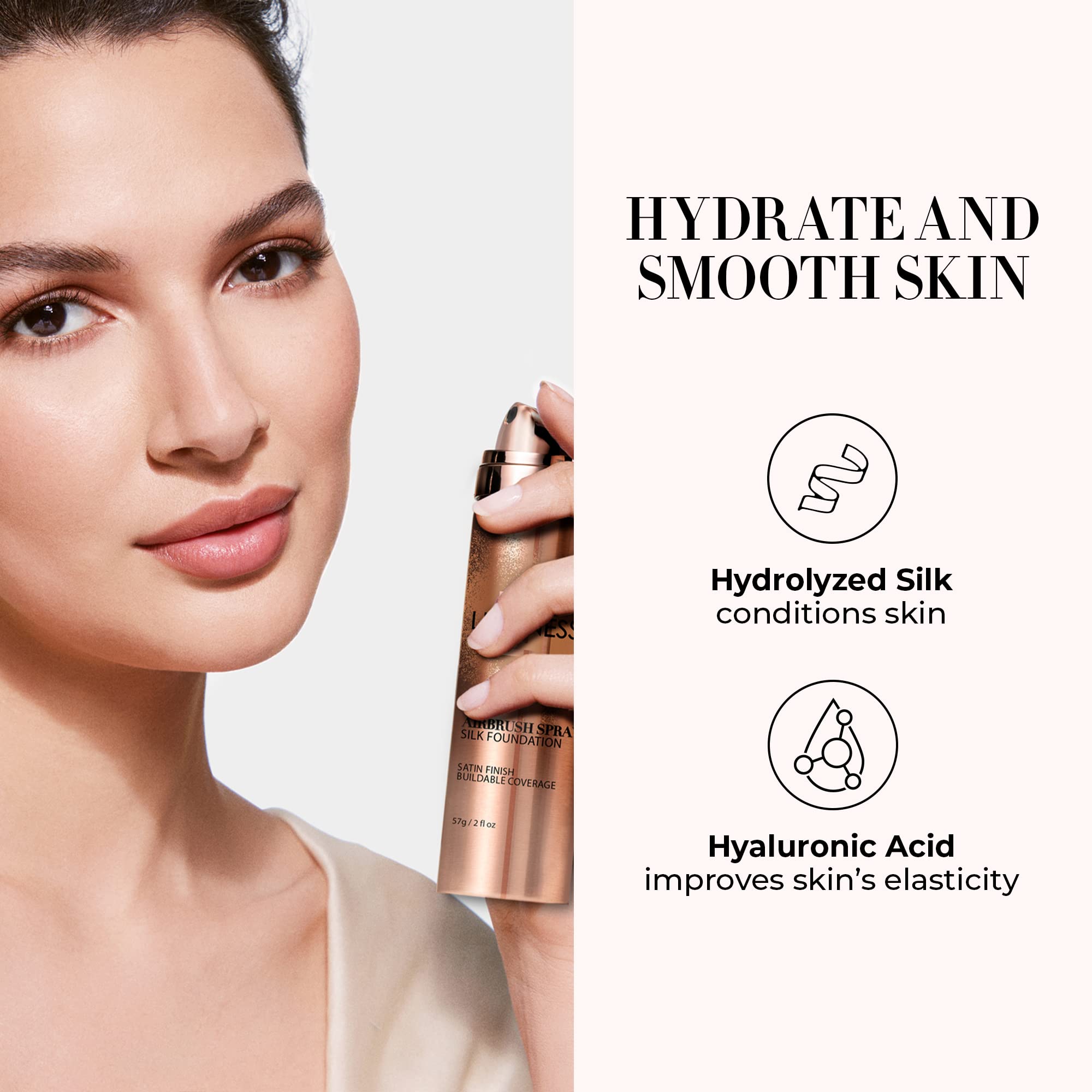 Luminess Silk, ingredientes hidrolizados de seda para hidratación suave de la piel.