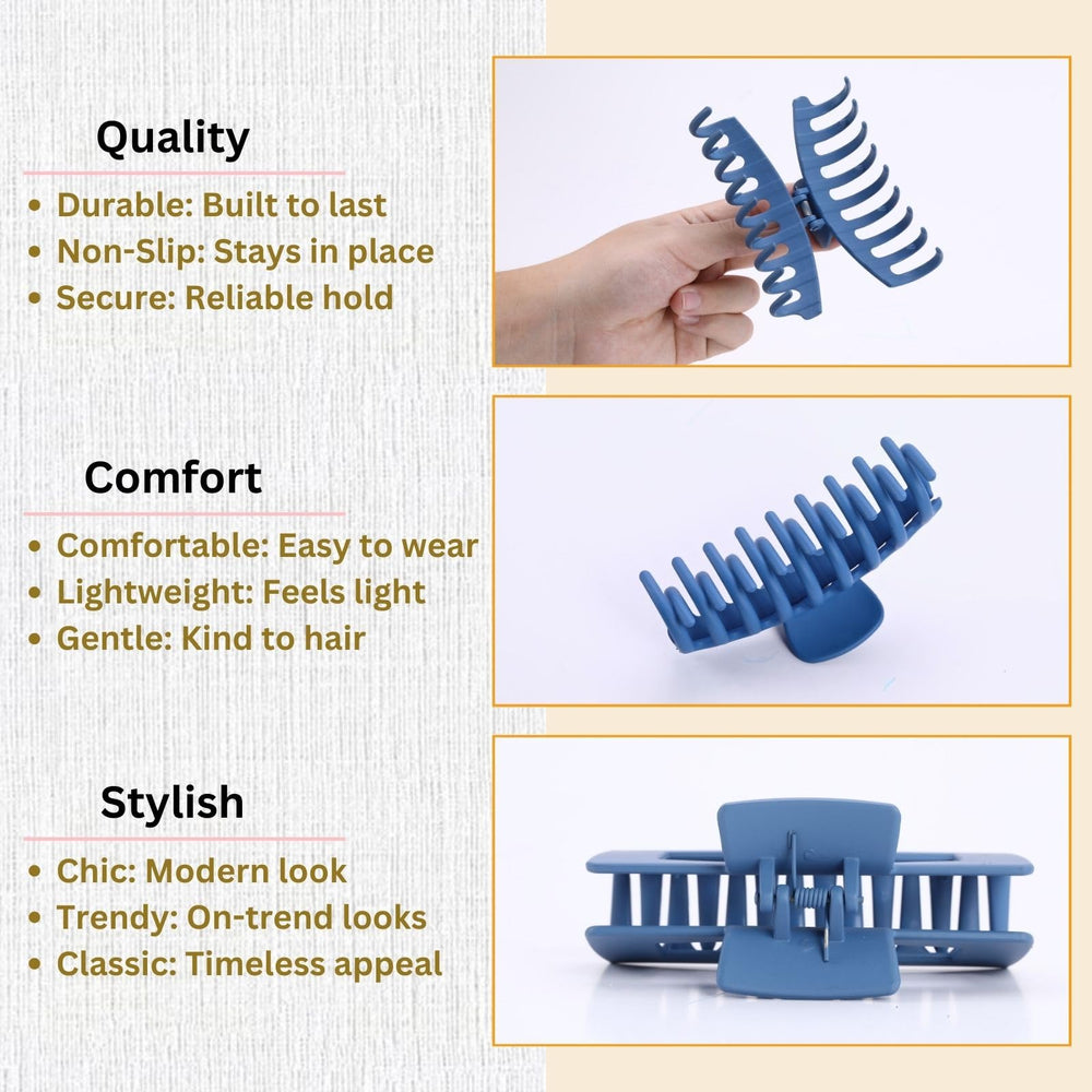 LuSeren clip azul mate con apertura amplia para peinados variados.