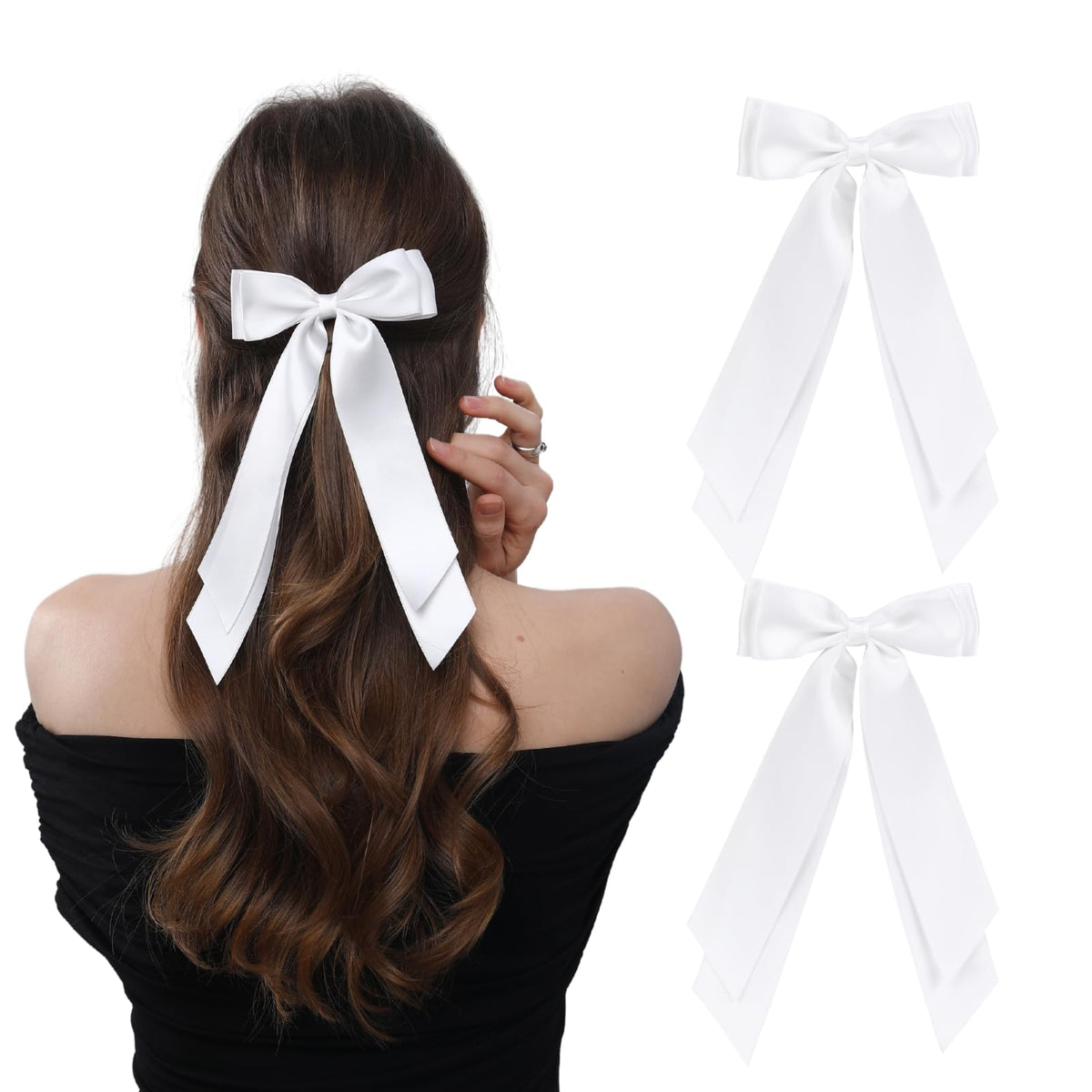 LuSeren lazo doble blanco con clip para pelo, ligero y elegante para uso diario.