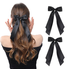 LuSeren dos lazos doble capa negro con clip para peinados duraderos