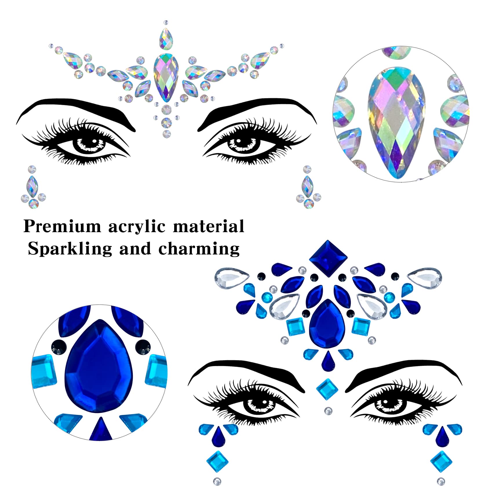 Lusy DM joyas faciales sirena, adhesivo fácil para conjunto de carnaval
