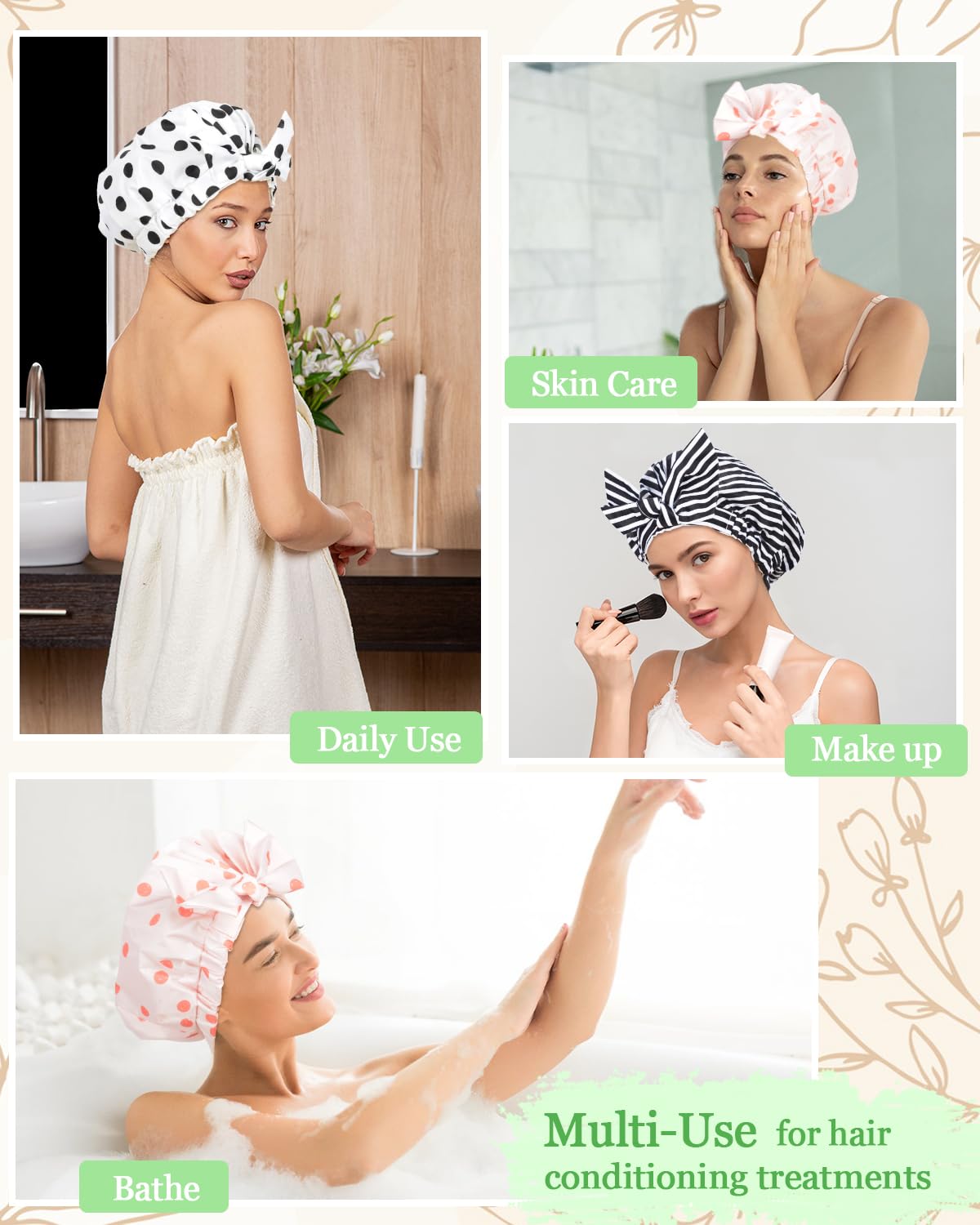 Gorro de ducha Luvruitaky con cierre ajustable para cabezas de distintos tamaños.