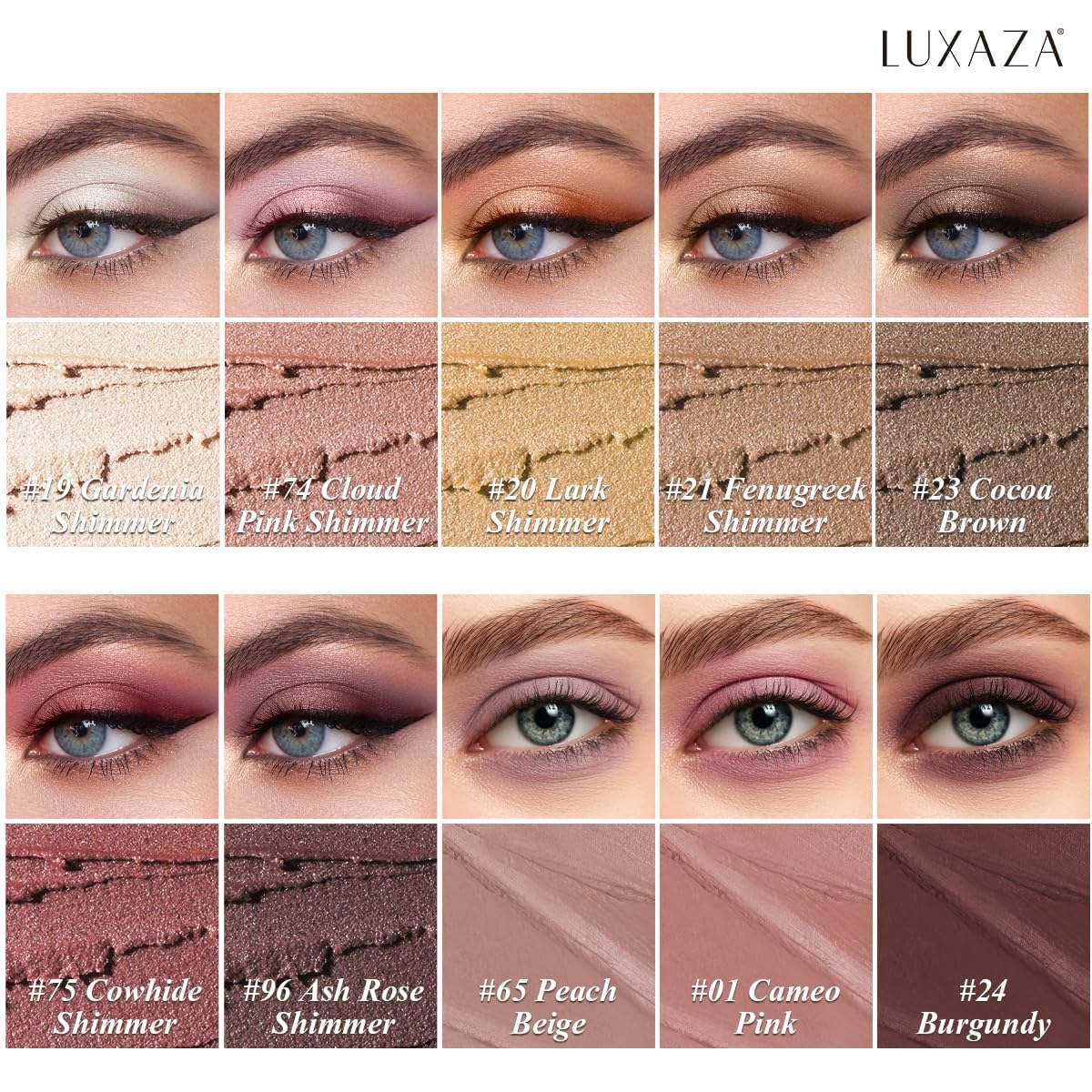 LUXAZA PRO paleta sombras neutras con brillo suave para look diario