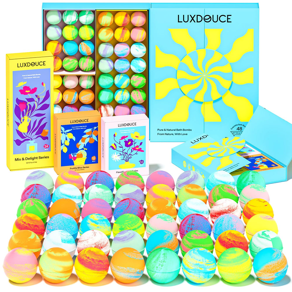 Luxdouce Bombas de baño set de 48, ideal para spa en casa aromático y relajante.