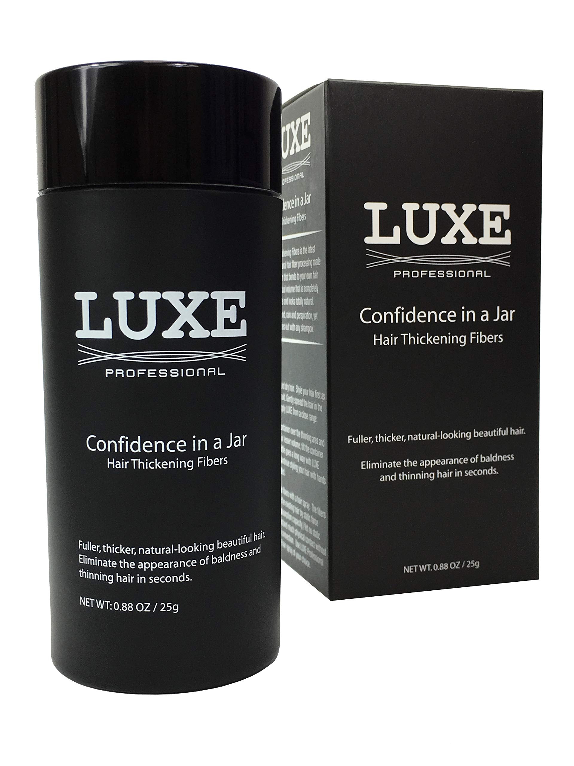 LUXE Professional fibras capilares envase 25 g ofrece cobertura rápida y natural.