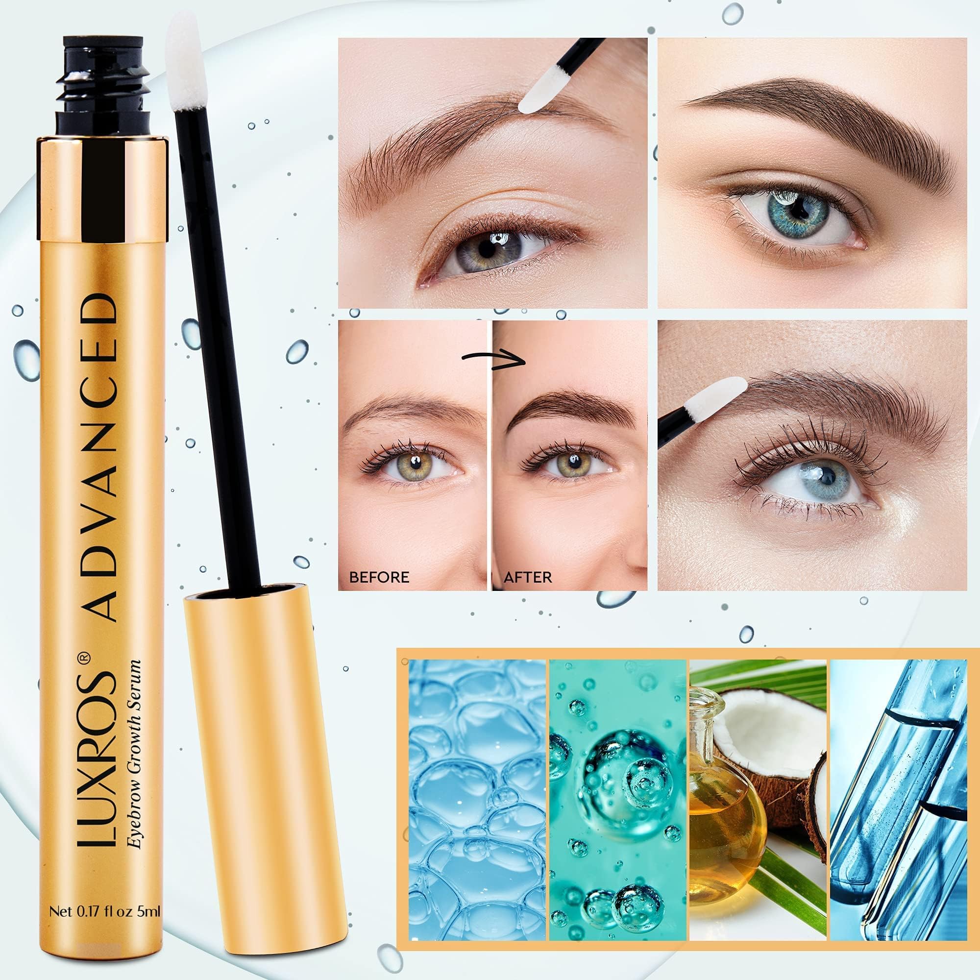 LUXROS suero cejas: envase con acabado mate para uso diario.