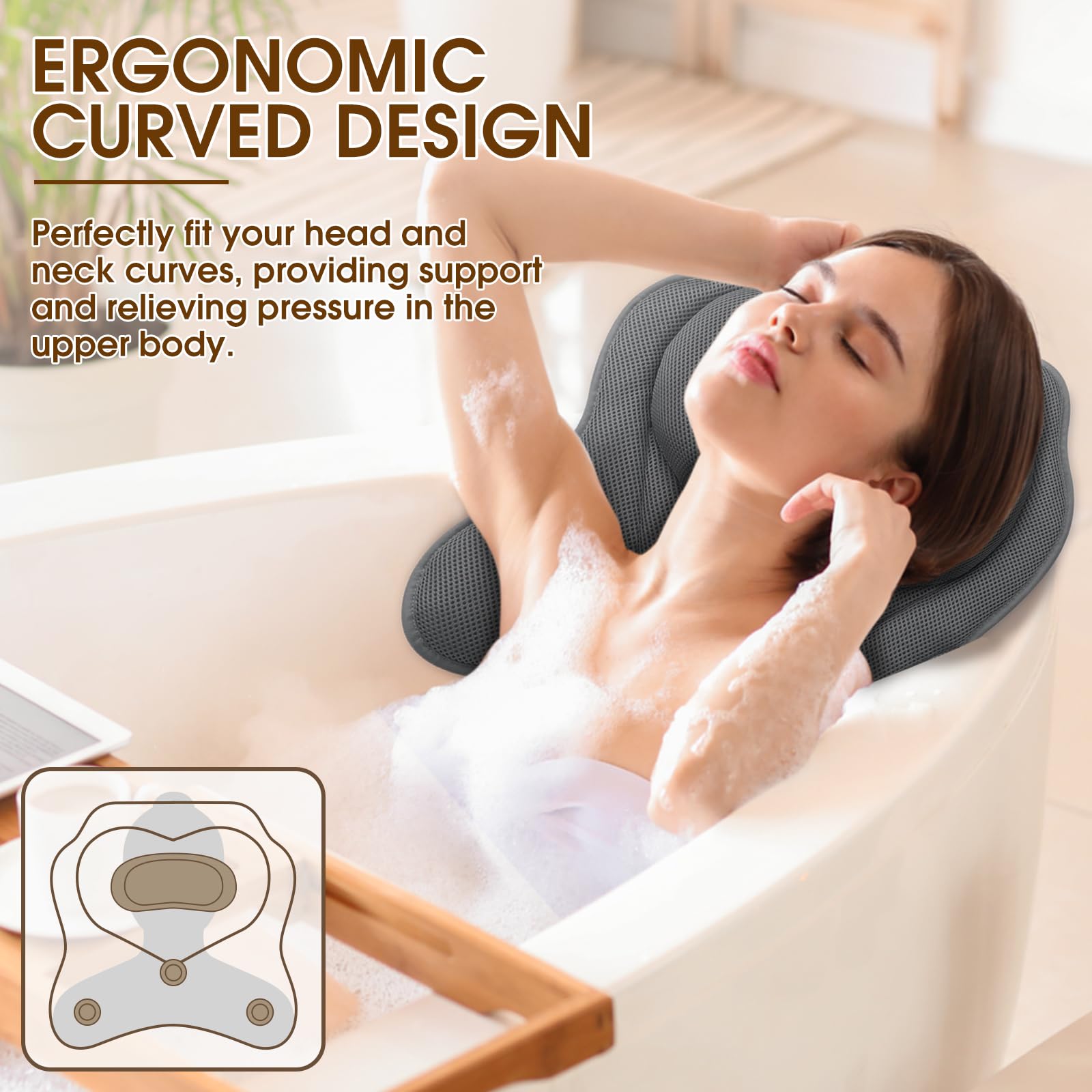 LuxStep almohada de baño se adapta a cualquier tina para relajación total.
