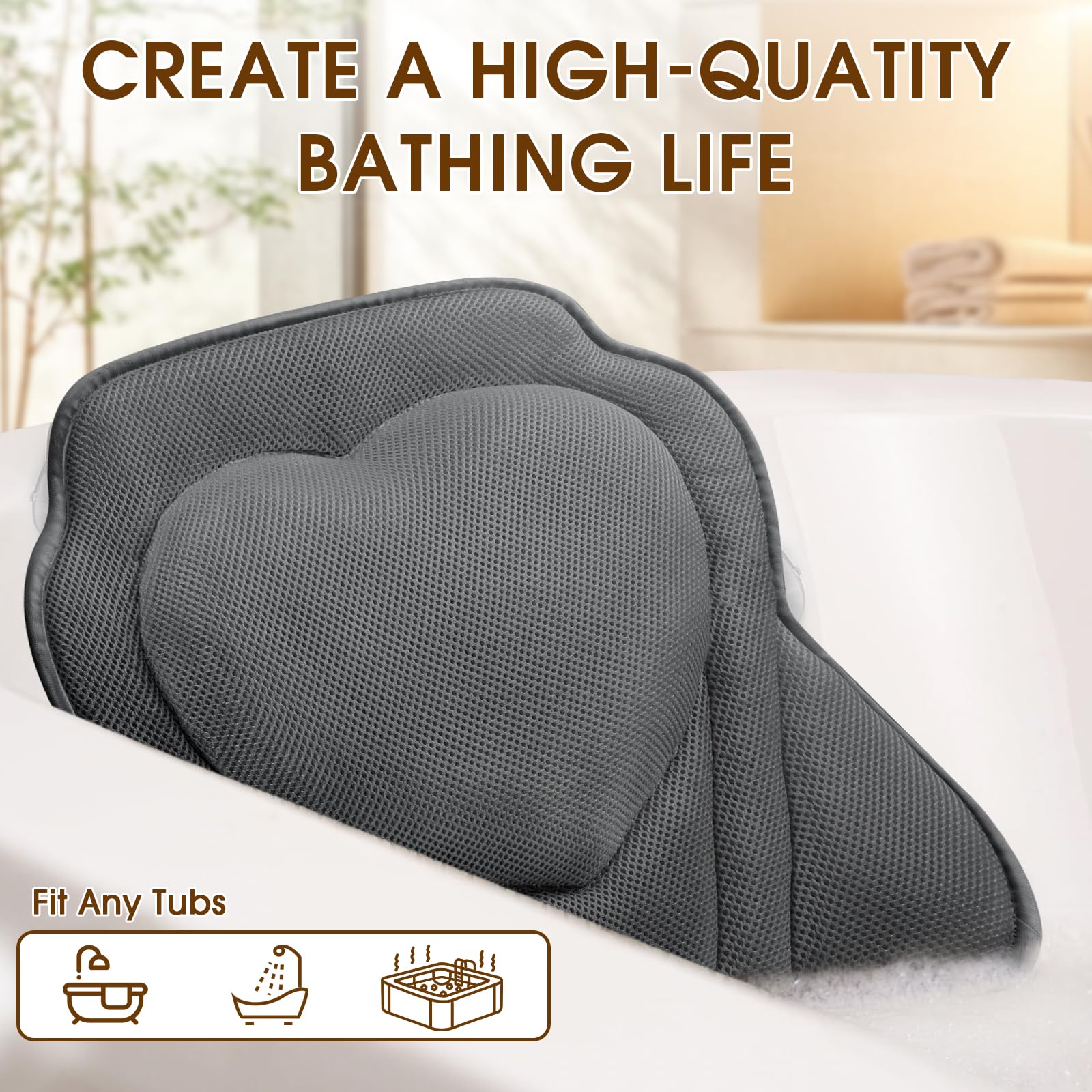 LuxStep almohada de baño con 6 ventosas reforzadas para fijación estable.