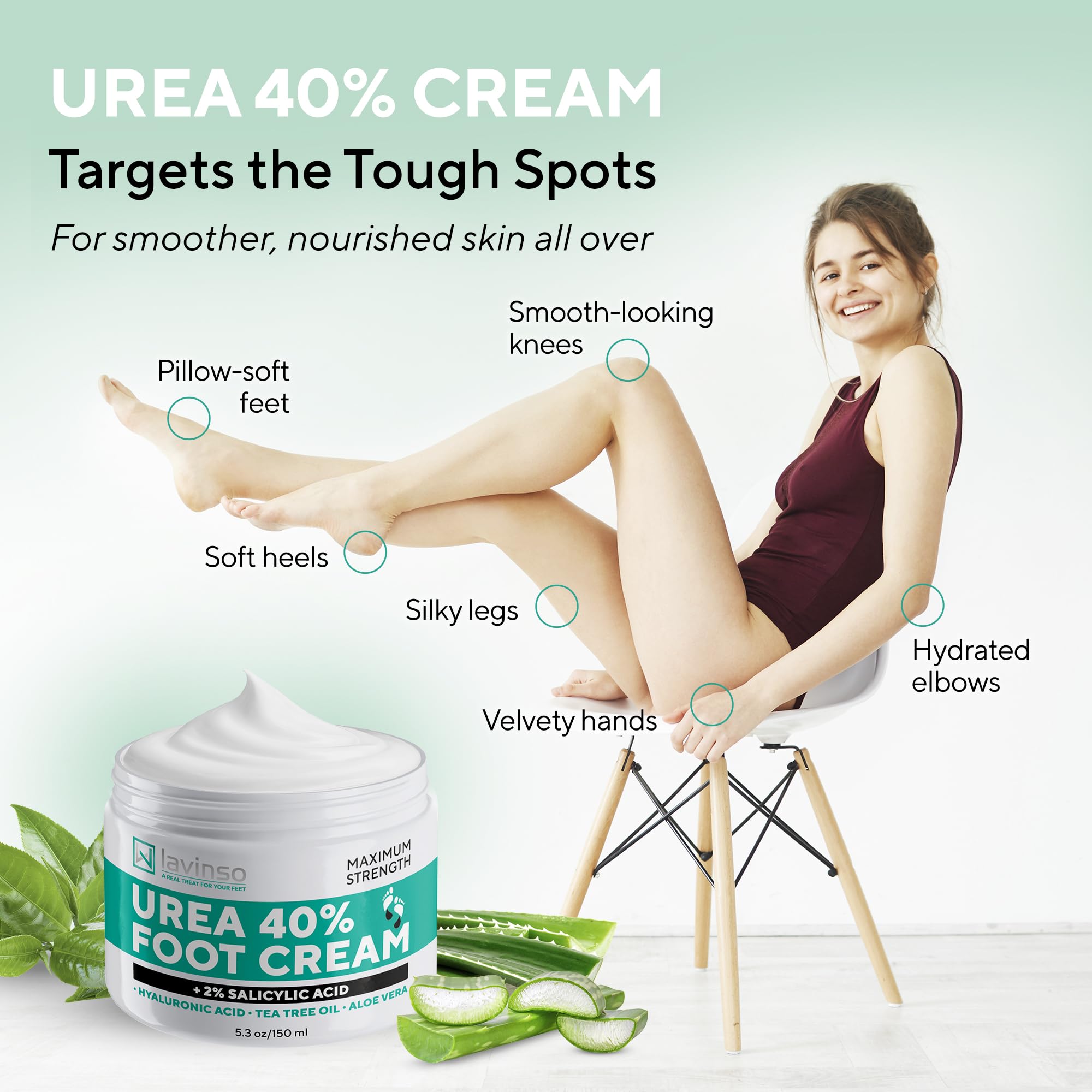 Lavinso Crema Urea 40% para Pies: aloe y árbol del té cuidan la piel.