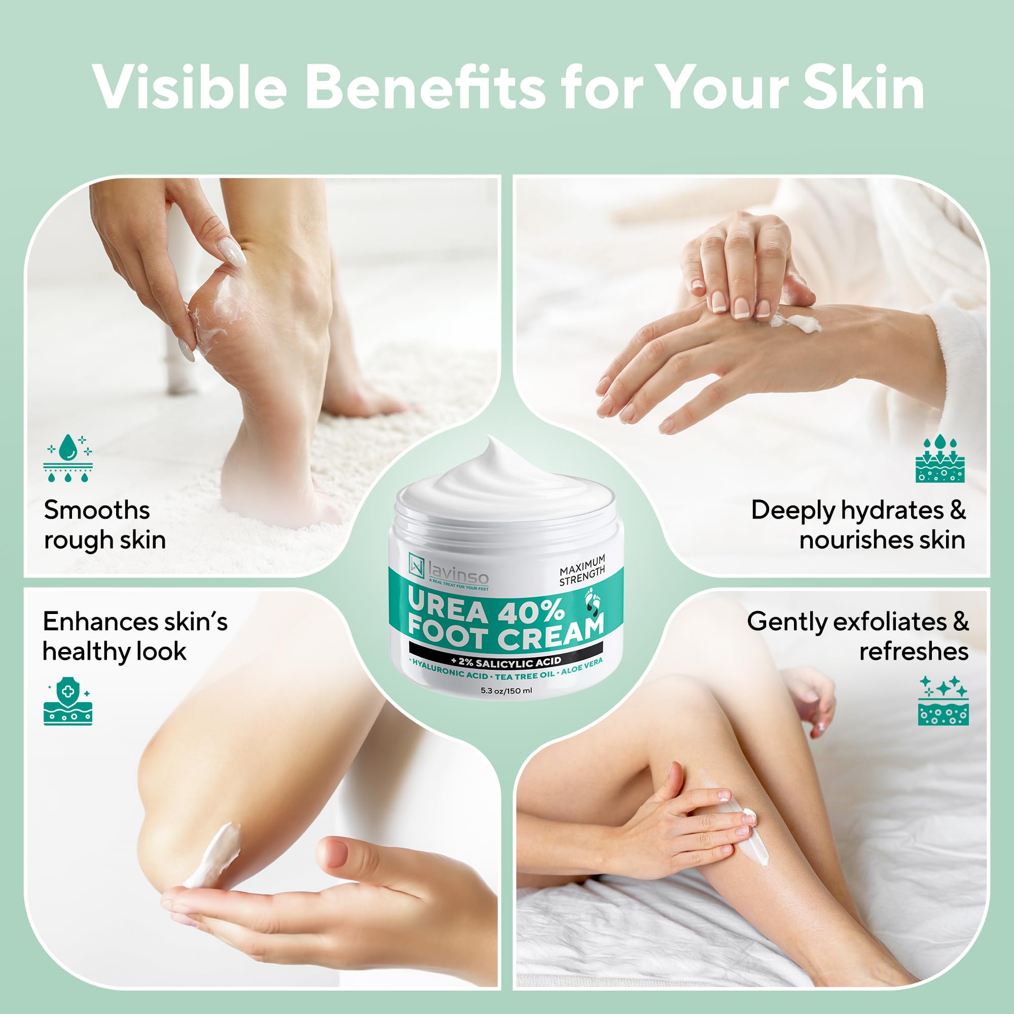 Lavinso Crema Urea 40% para Pies: exfoliación suave de la piel.