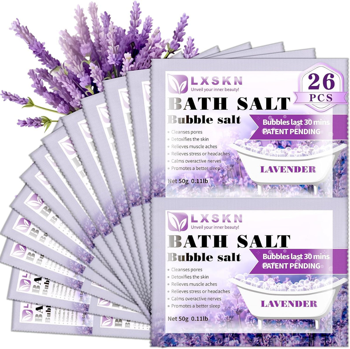LXSKN Sal de baño con burbujas para relajar músculos y favorecer sueño reparador.