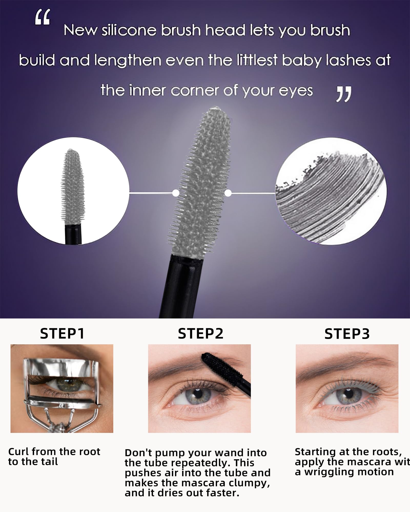 Mascara 5D gris de LYSdefeu fórmula resistente al agua para todo el día.