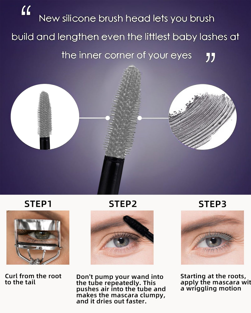Mascara 5D gris de LYSdefeu fórmula resistente al agua para todo el día.