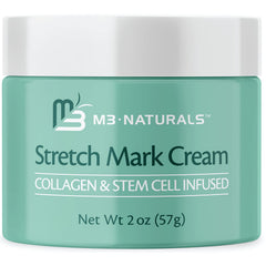 M3 Naturals Crema para Estrías, frente del envase, puede suavizar la piel y reducir marcas.