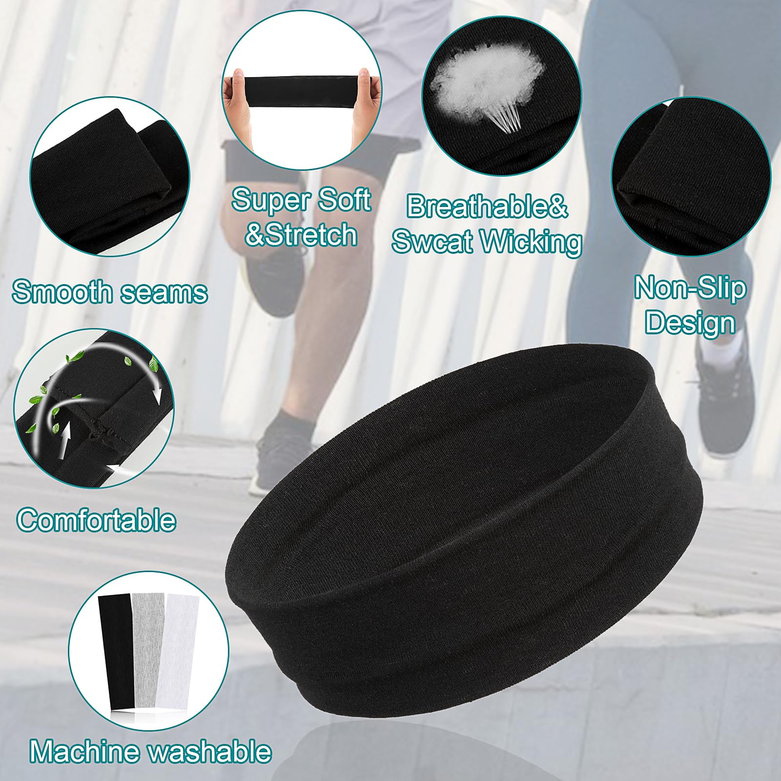Bandas para la cabeza Mabor antideslizantes en gris para entrenamiento intenso