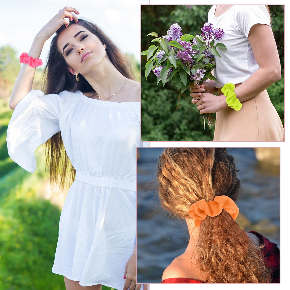 Gomas Mabor Neon Scrunchies con elástico suave para uso cómodo durante el día.