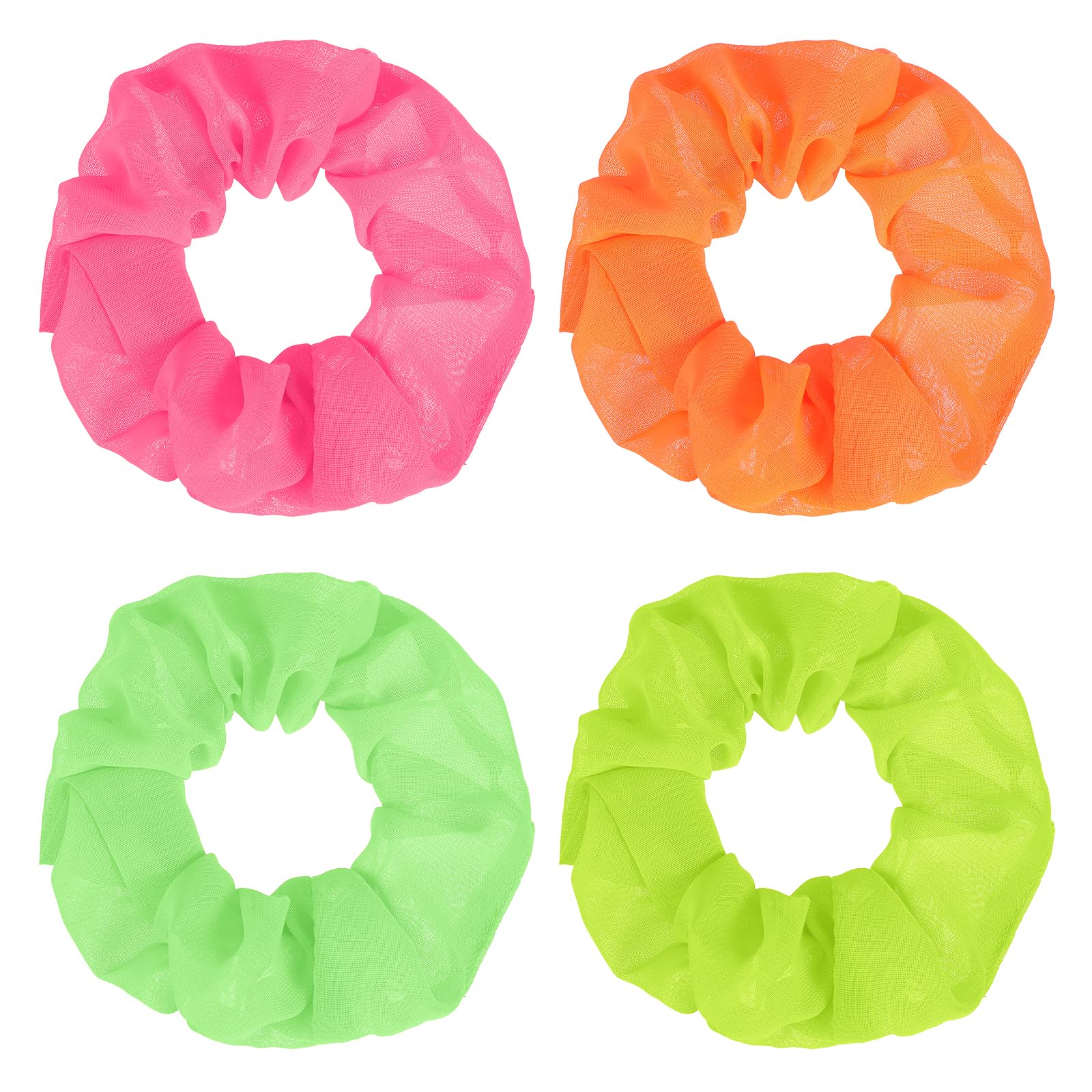 Gomas Mabor Neon Scrunchies en rosa para peinados con toque vibrante.