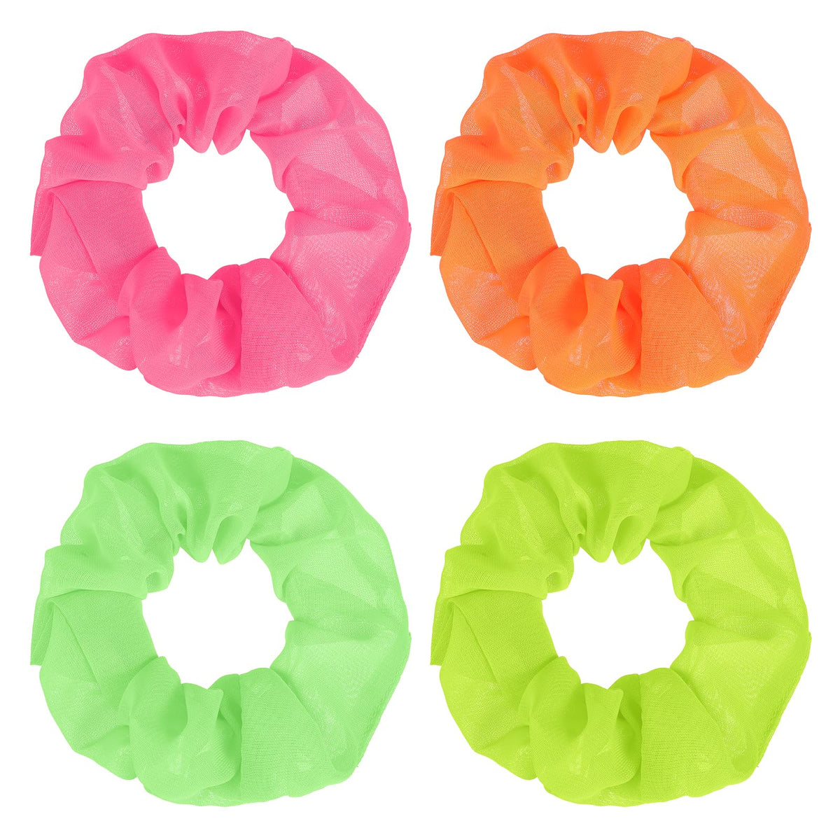 Gomas Mabor Neon Scrunchies en rosa para peinados con toque vibrante.