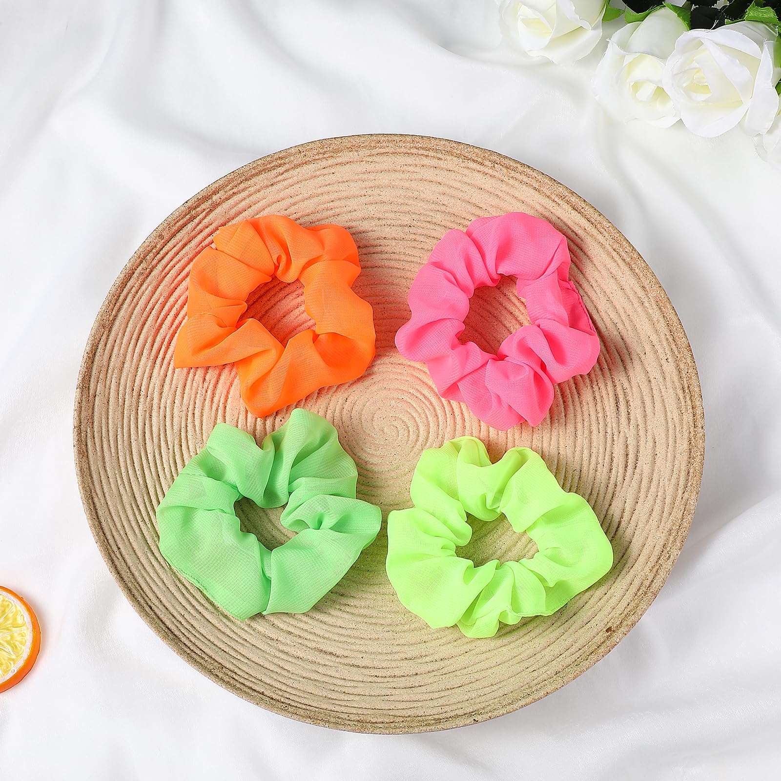 Gomas Mabor Neon Scrunchies ideal para fiestas de los años ochenta.