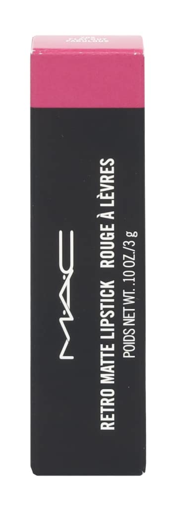 MAC Barra de Labios Retro Matte 705 Flat Out Fabulous, tono rosa vibrante para noches.